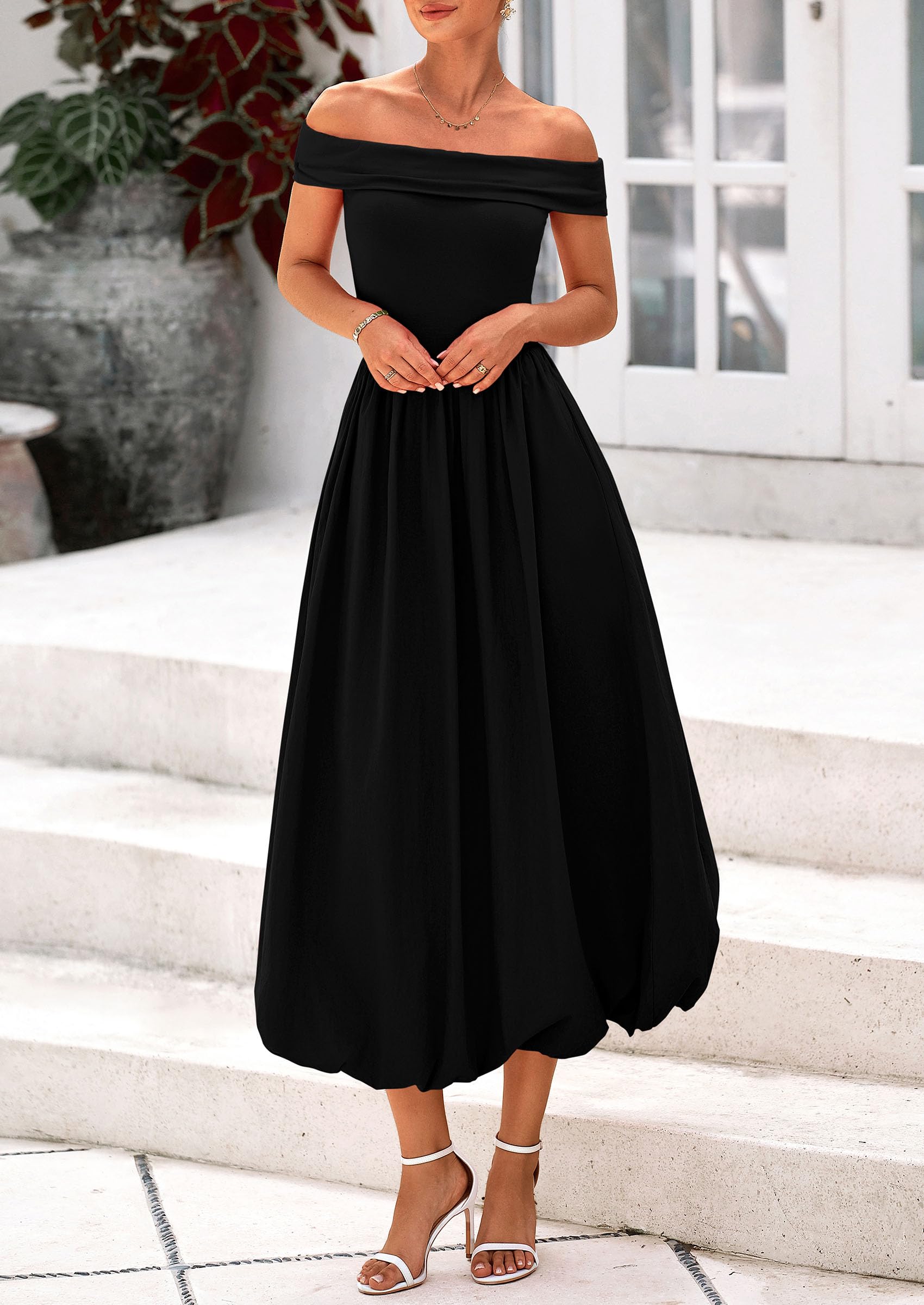 Foto 4 pulgar | Vestido Prettygarden Para Mujer, De Verano, Con Hombros Descubiertos, Línea A, Negro - Venta Internacional.