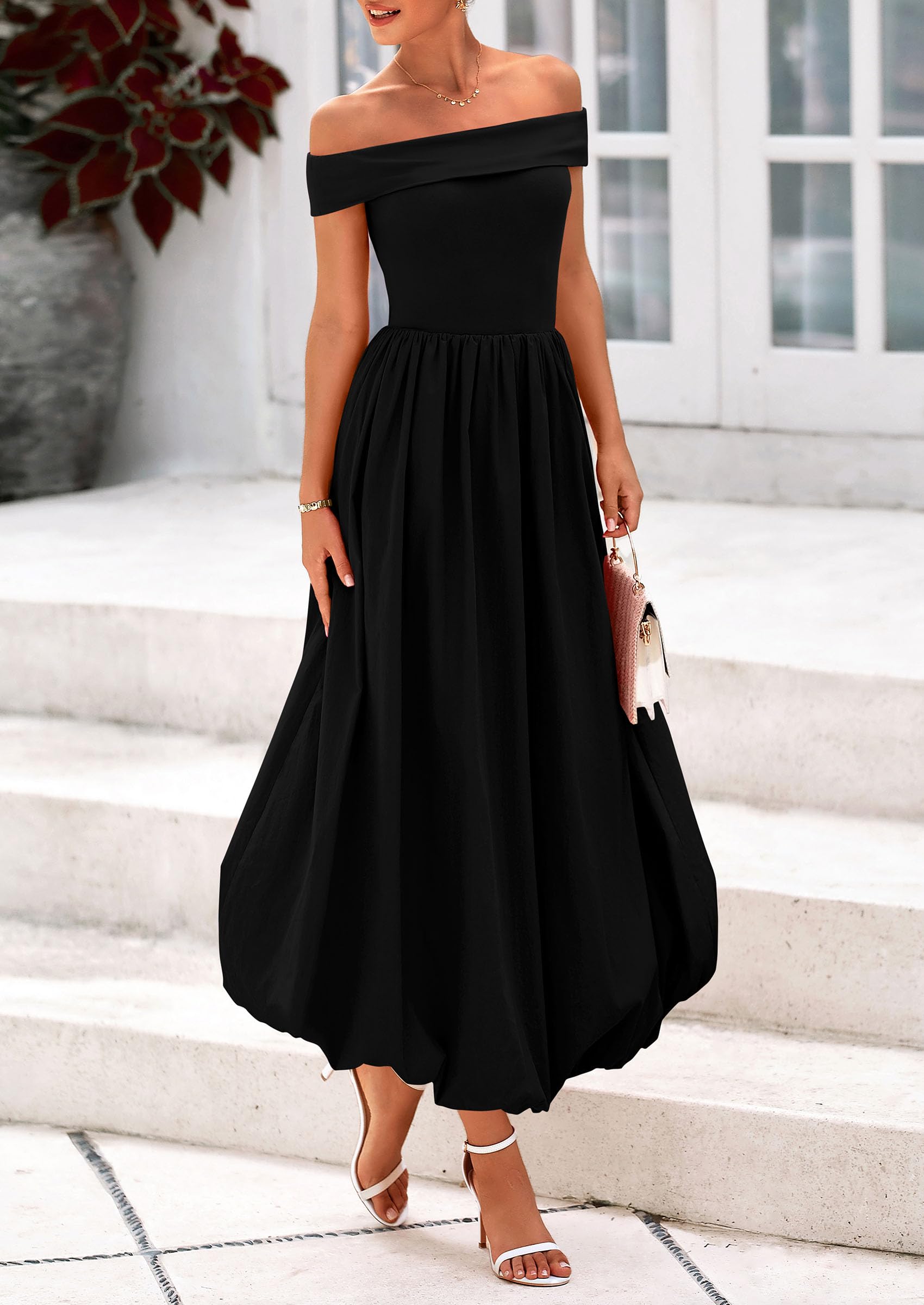 Foto 4 | Vestido Prettygarden Para Mujer, De Verano, Con Hombros Descubiertos, Línea A, Negro - Venta Internacional.