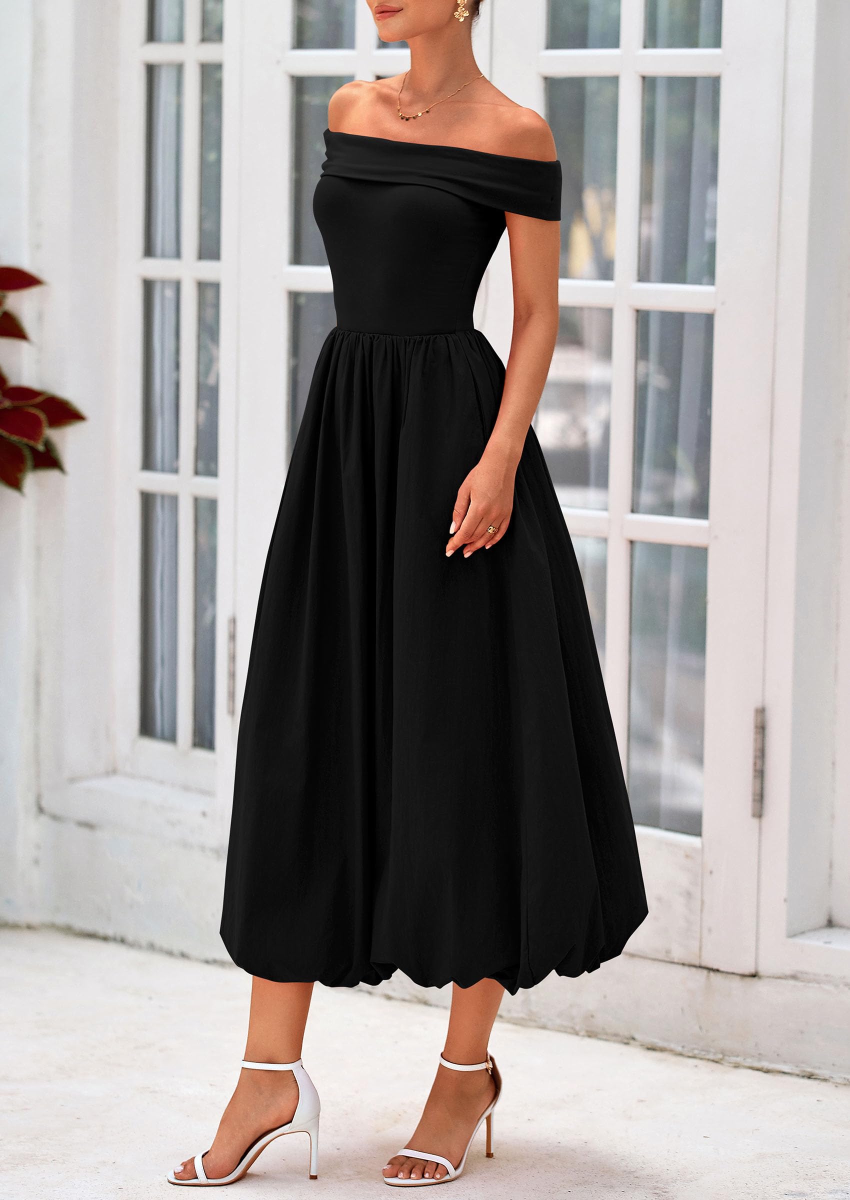 Foto 8 pulgar | Vestido Prettygarden Para Mujer, De Verano, Con Hombros Descubiertos, Línea A, Negro - Venta Internacional.