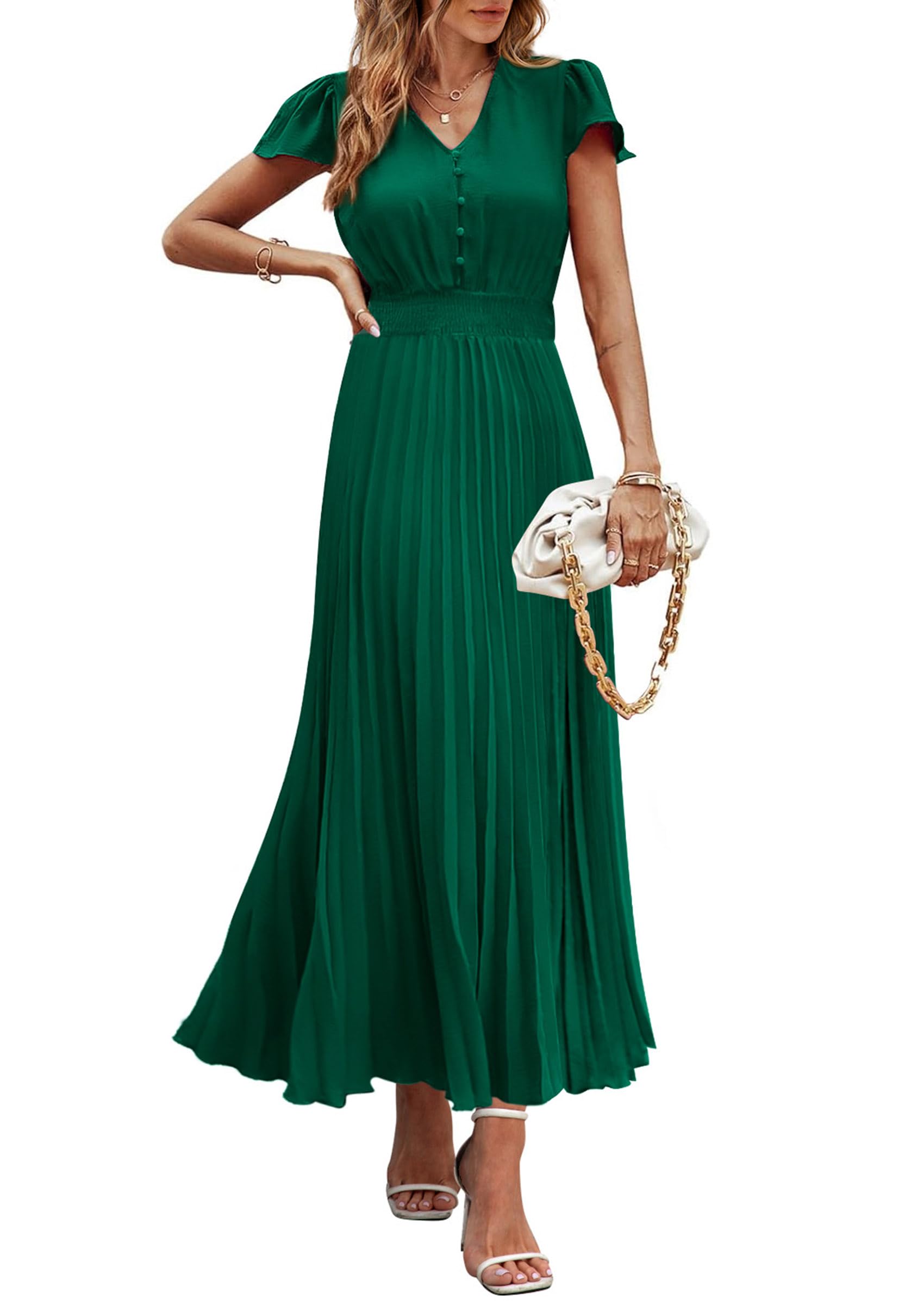 Foto 2 pulgar | Vestido Largo Prettygarden Para Mujer, Verano, Cuello En V, Volantes, Verde Oscuro - Venta Internacional.
