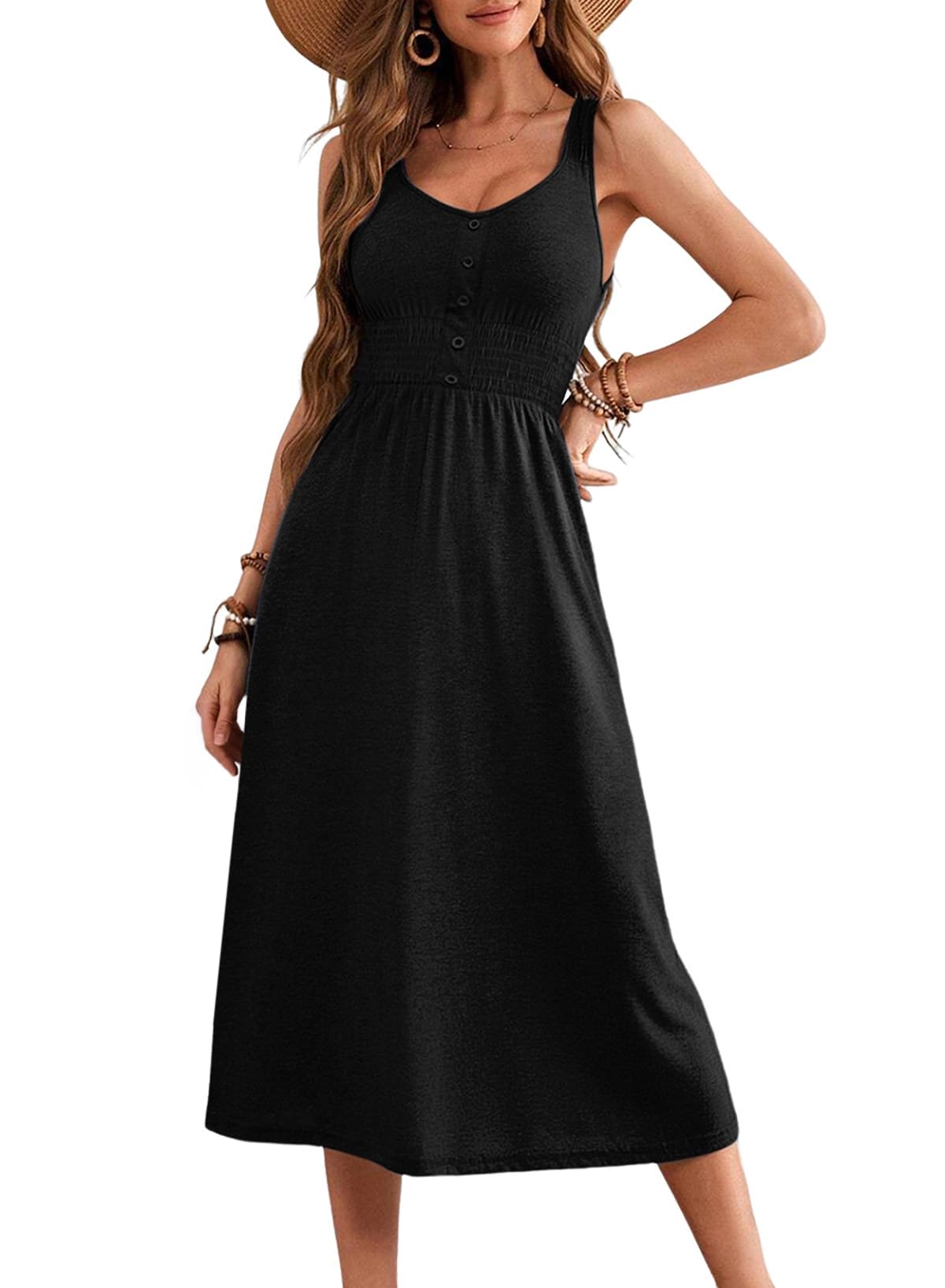 Foto 2 pulgar | Vestido De Verano Dokotoo 2025 Sin Mangas Con Cintura Fruncida Negro M - Venta Internacional.