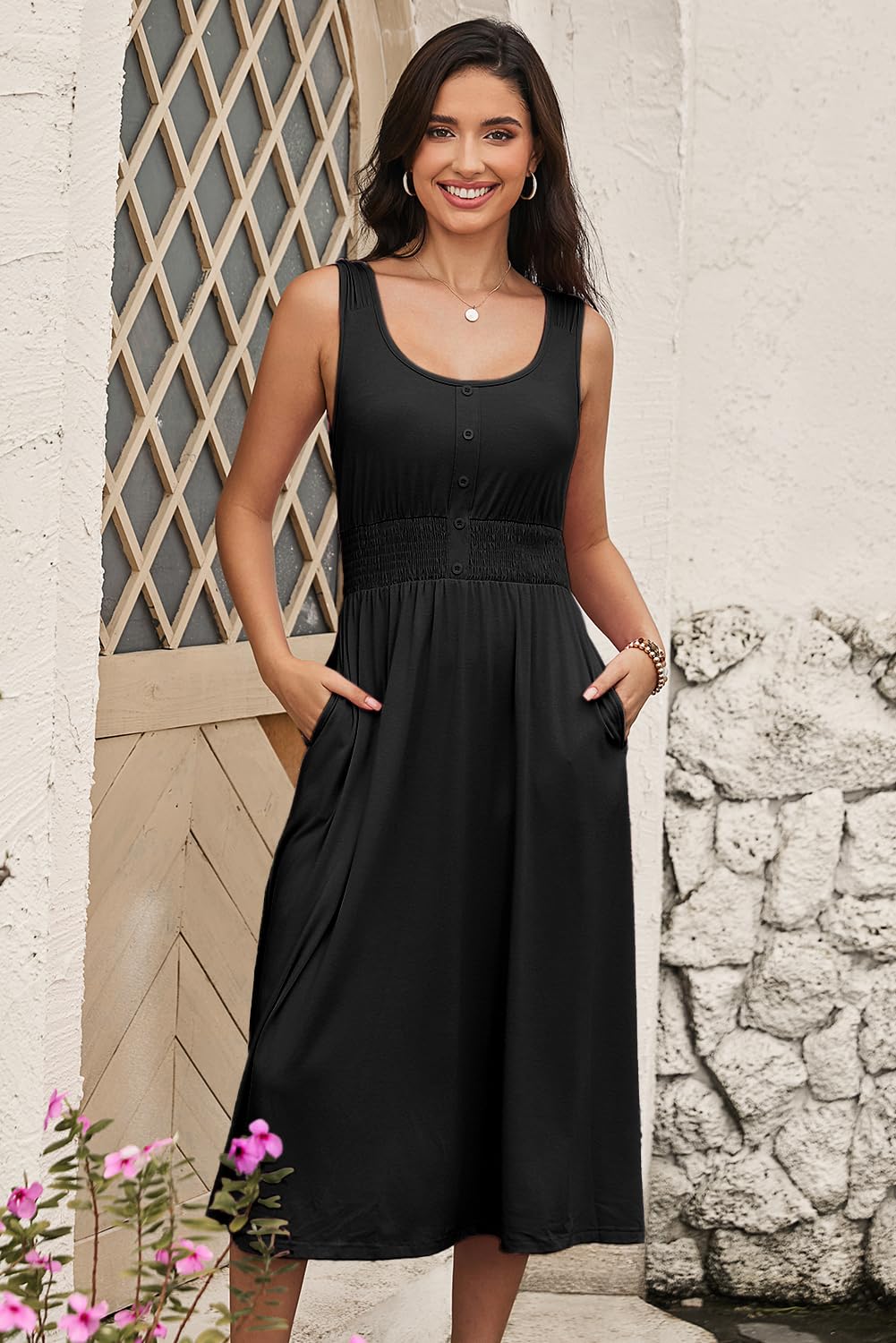 Foto 6 pulgar | Vestido De Verano Dokotoo 2025 Sin Mangas Con Cintura Fruncida Negro M - Venta Internacional.