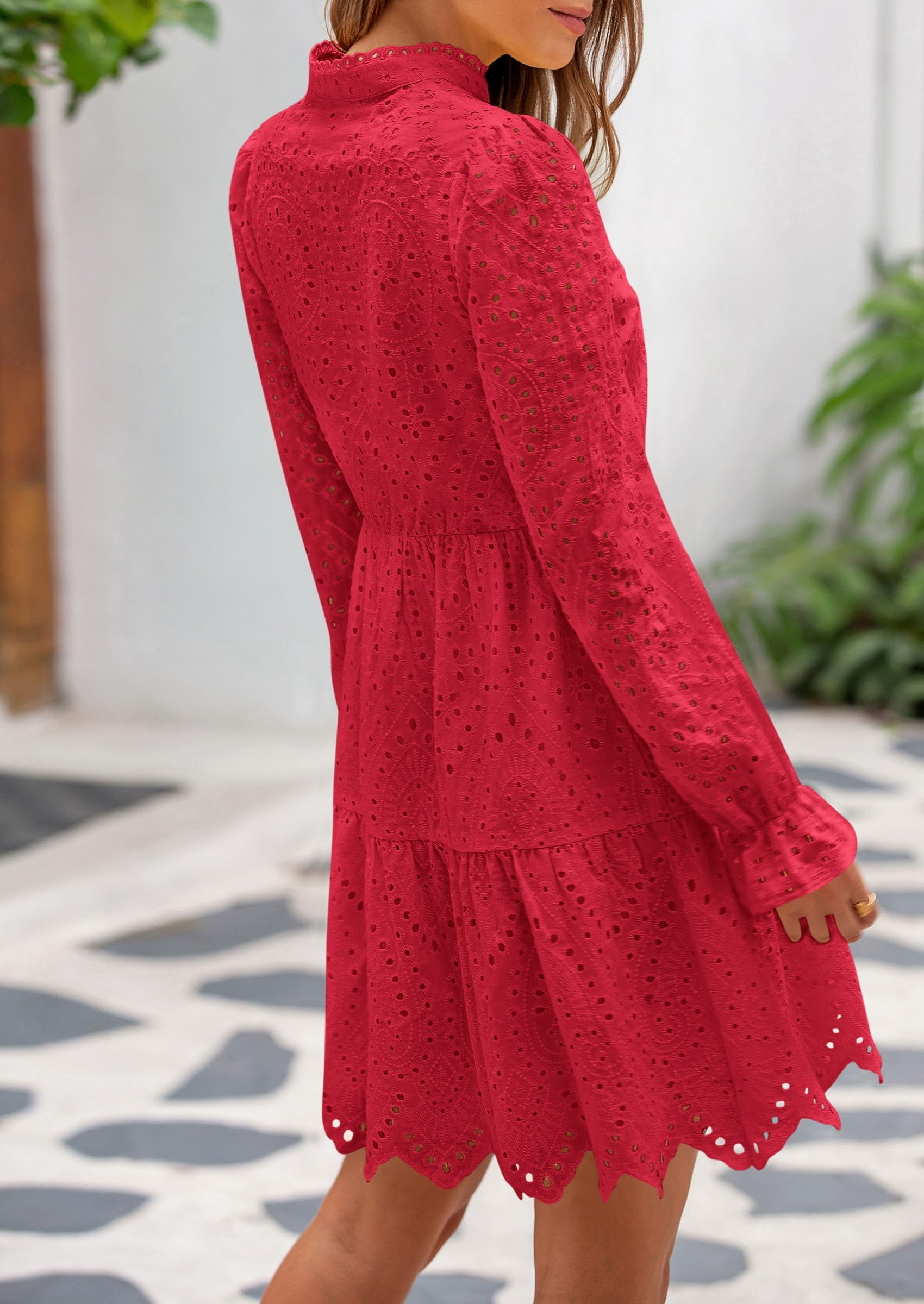 Foto 3 pulgar | Vestido Prettygarden Para Mujer, Primavera 2025, Manga Larga, Cuello En V, Rojo - Venta Internacional.