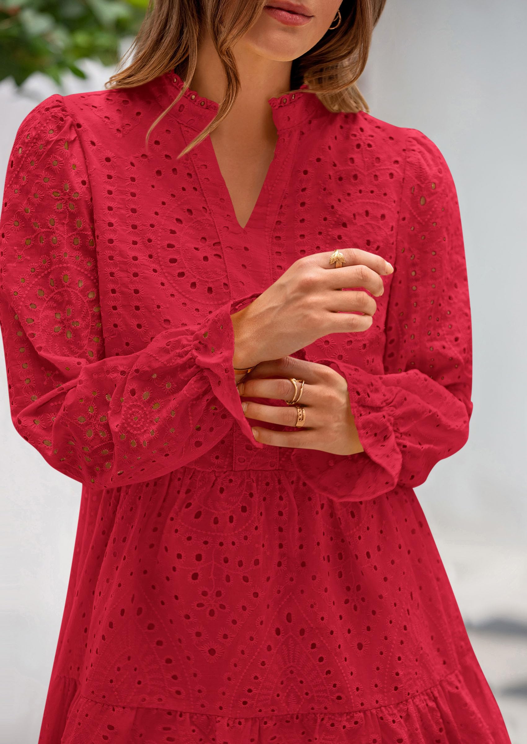 Foto 6 pulgar | Vestido Prettygarden Para Mujer, Primavera 2025, Manga Larga, Cuello En V, Rojo - Venta Internacional.