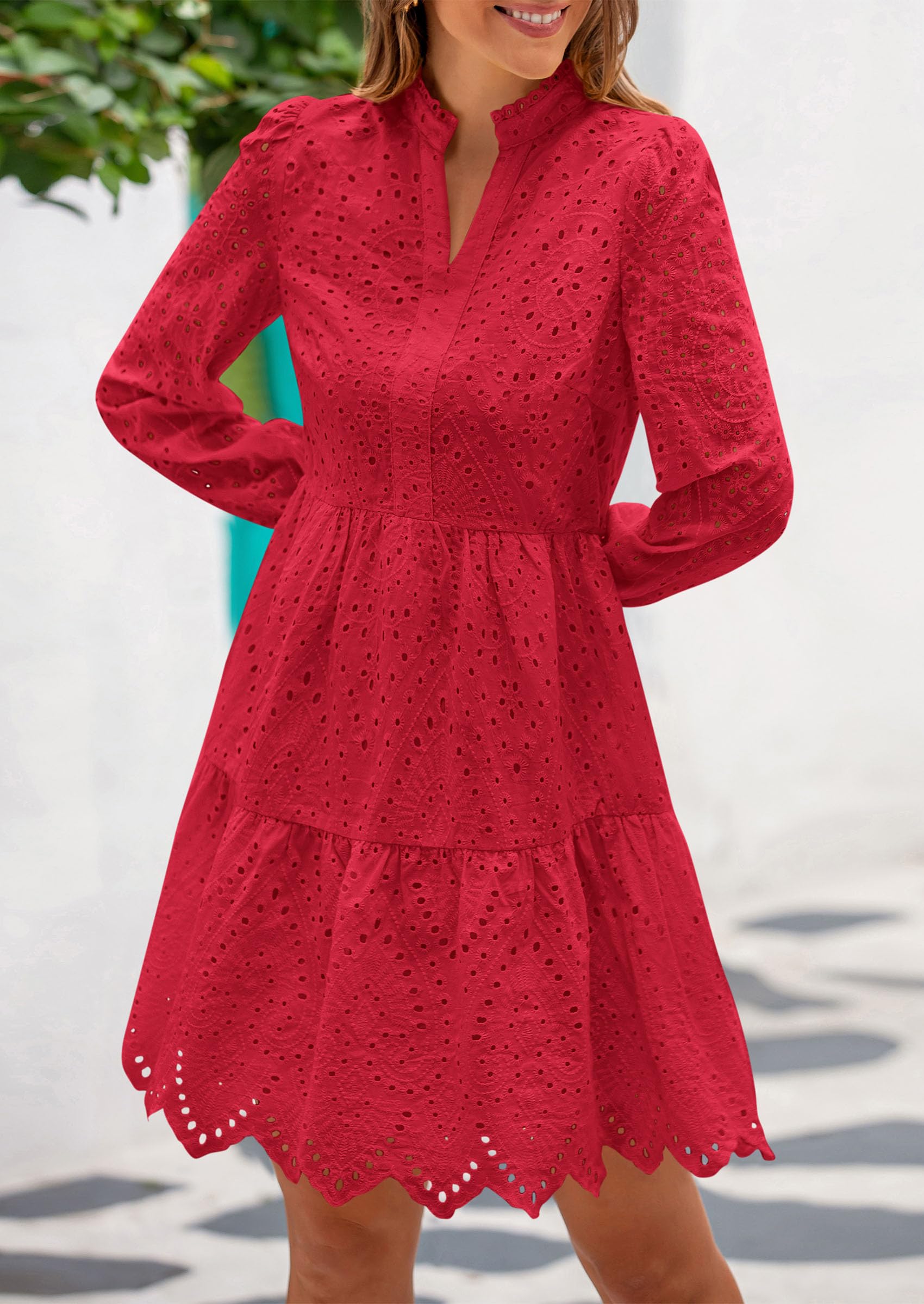 Foto 8 pulgar | Vestido Prettygarden Para Mujer, Primavera 2025, Manga Larga, Cuello En V, Rojo - Venta Internacional.