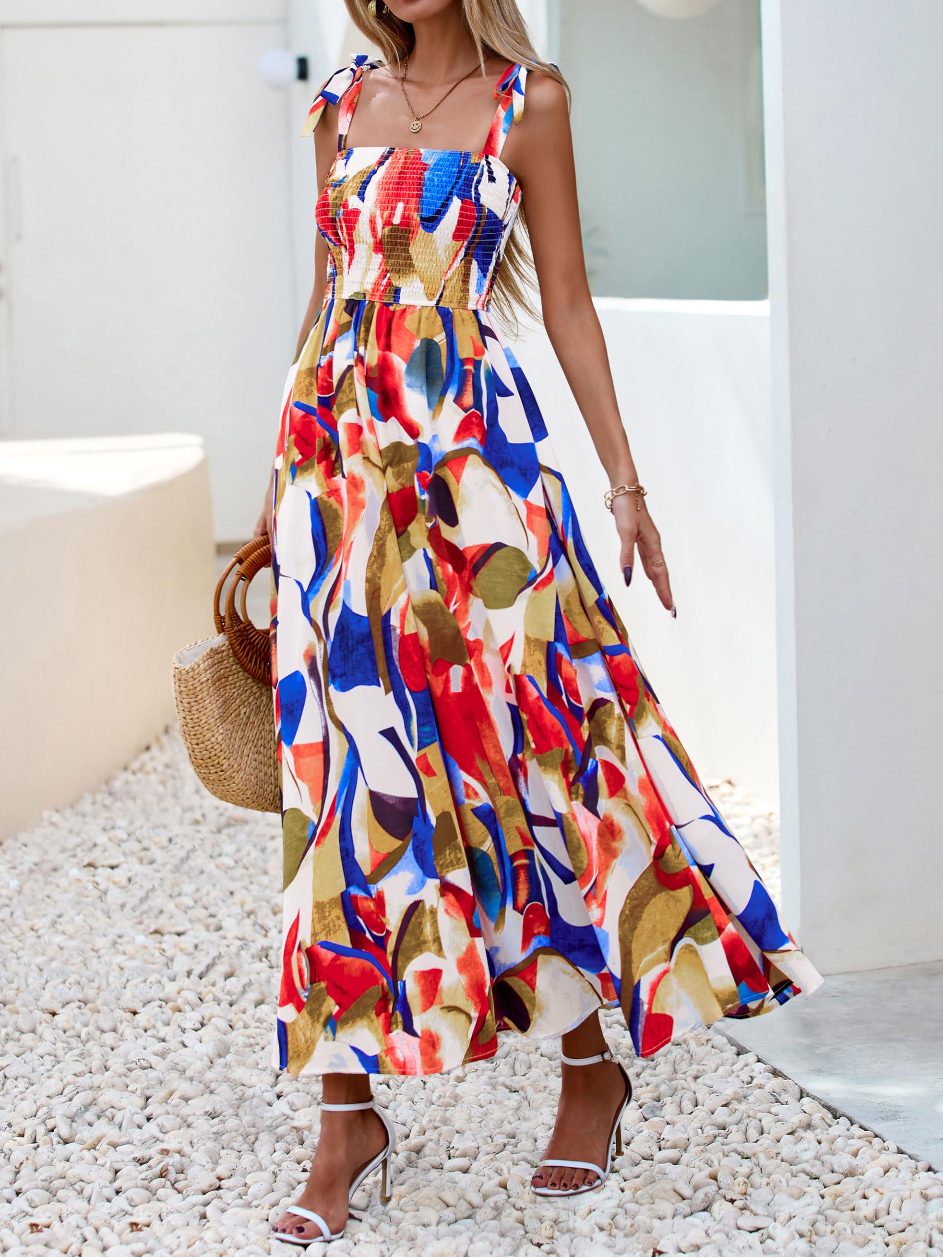 Foto 2 | Vestido De Verano Prettygarden Floral Sin Mangas Maxi Azul Xxl Para Mujer - Venta Internacional.