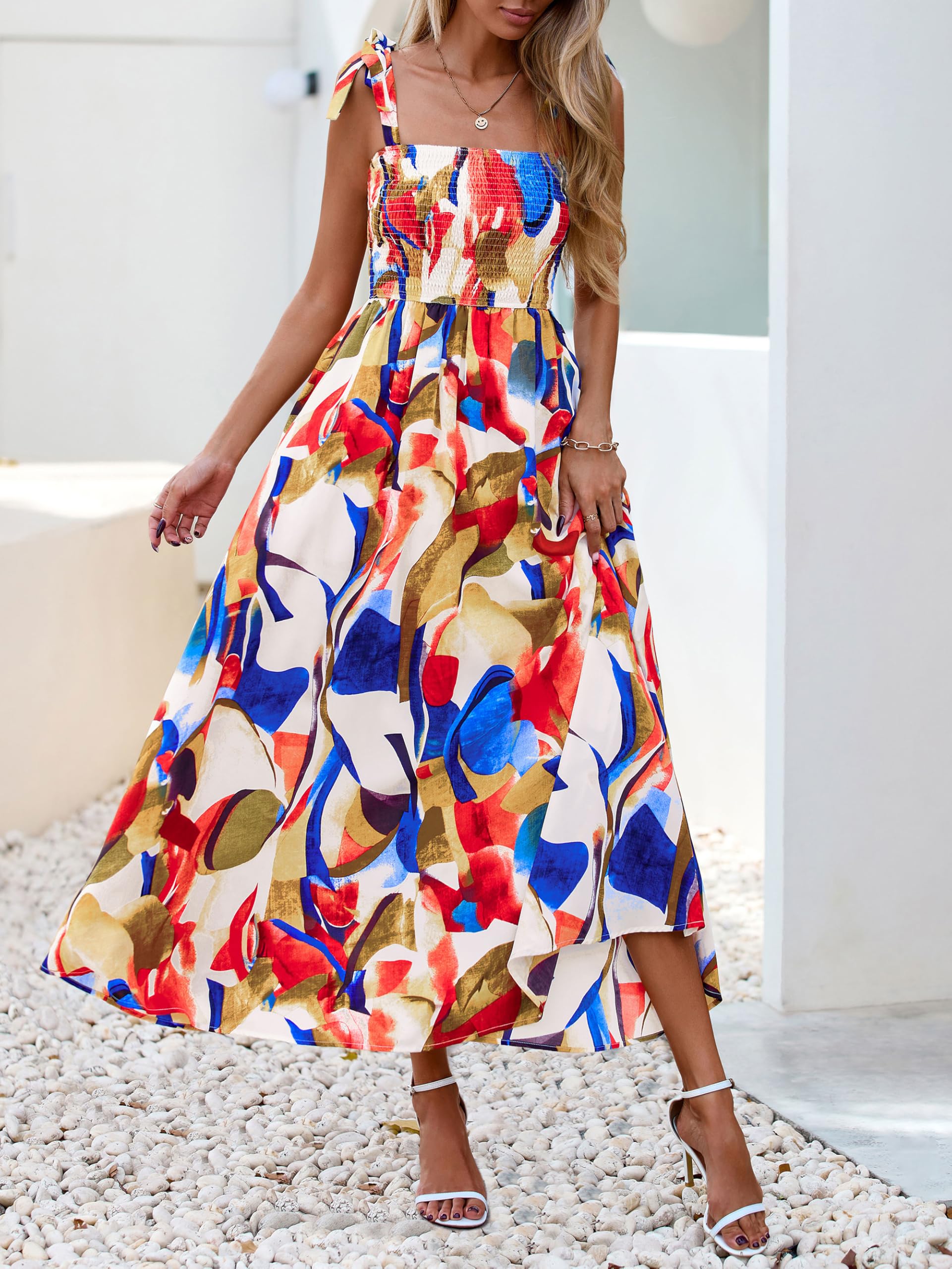Foto 5 pulgar | Vestido De Verano Prettygarden Floral Sin Mangas Maxi Azul Xxl Para Mujer - Venta Internacional.