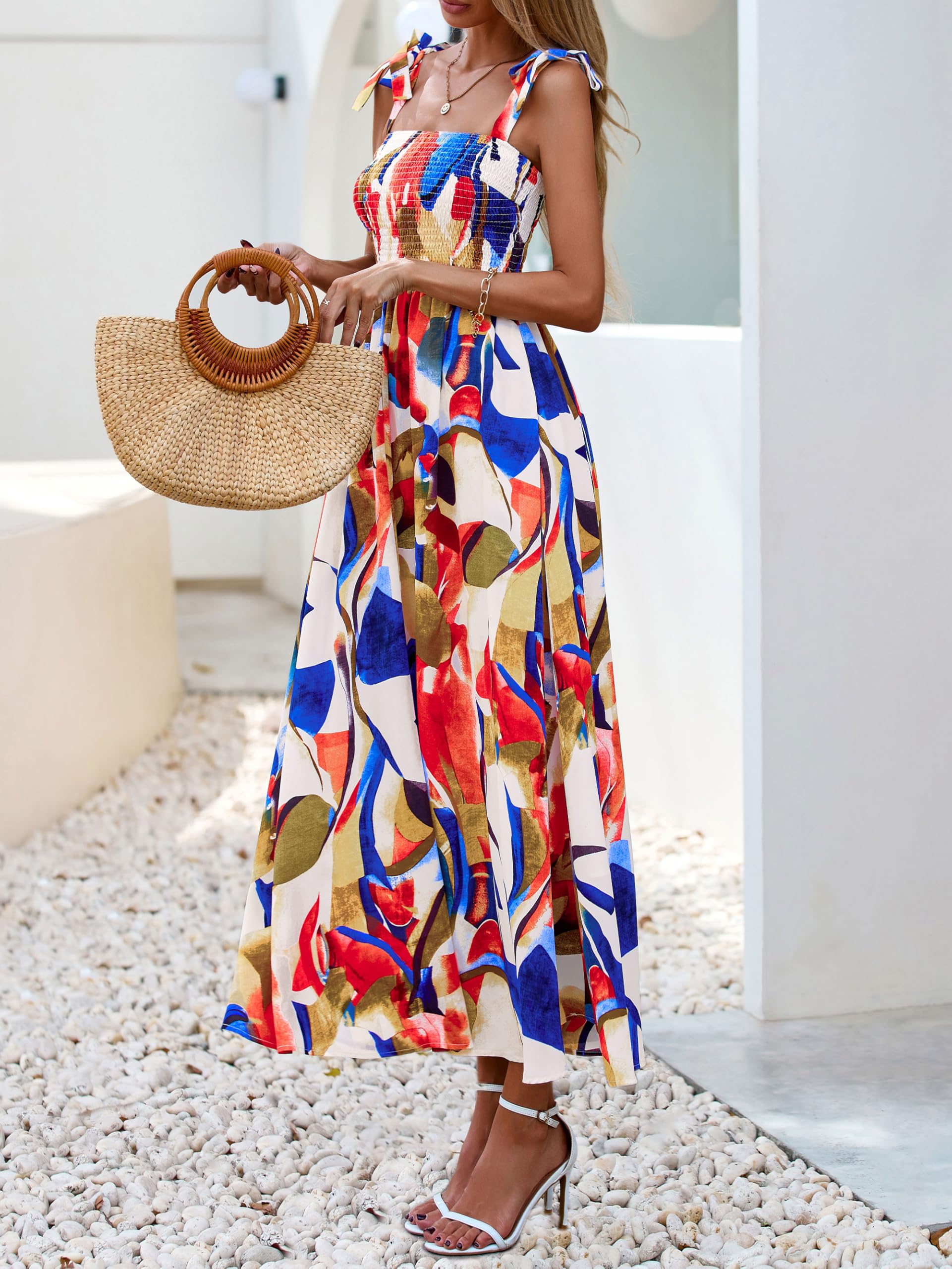 Foto 6 pulgar | Vestido De Verano Prettygarden Floral Sin Mangas Maxi Azul Xxl Para Mujer - Venta Internacional.
