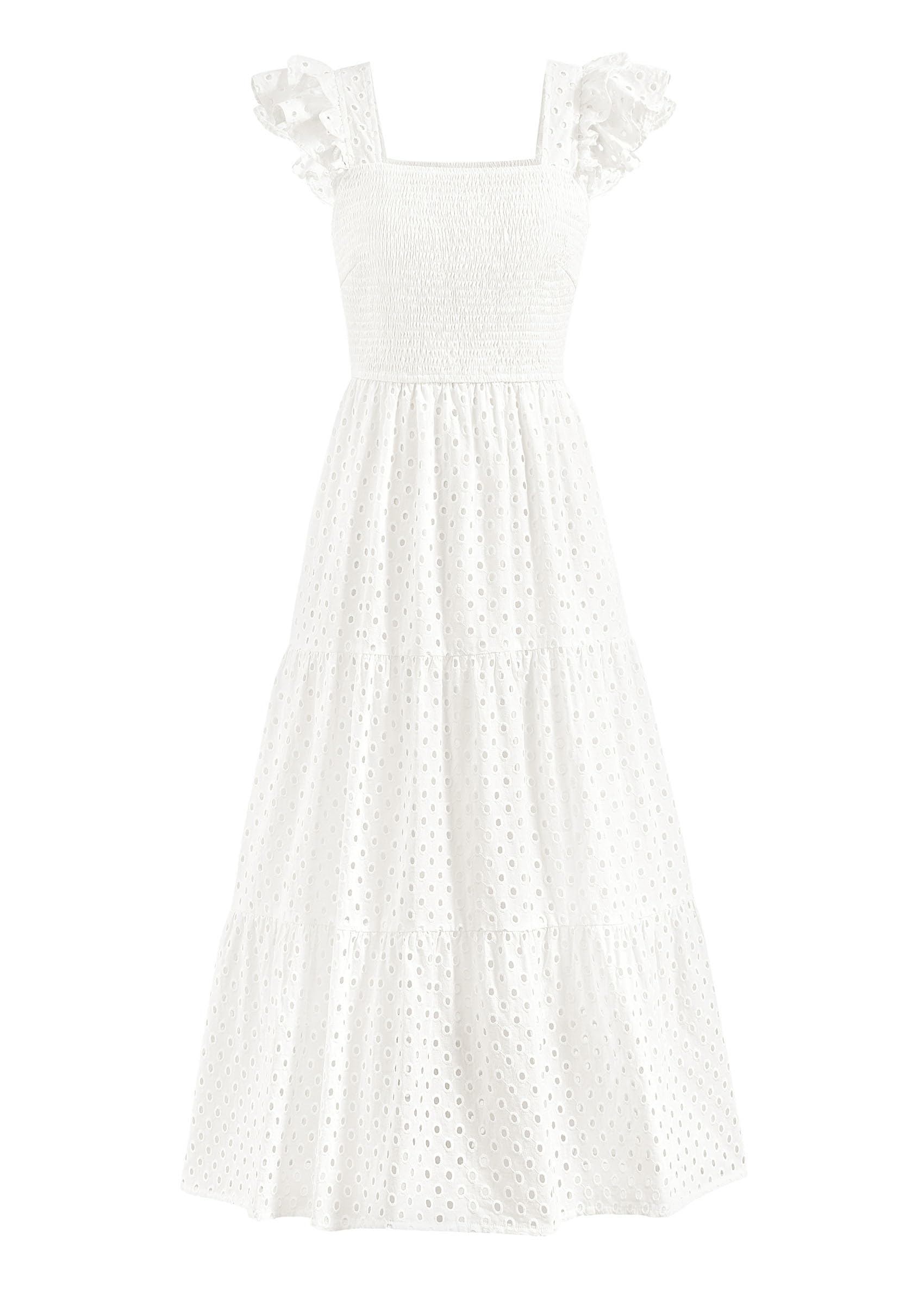 Foto 2 pulgar | Vestido Largo Prettygarden Para Mujer Con Cuello Cuadrado Y Ojales, Color Blanco, Xxl - Venta Internacional.