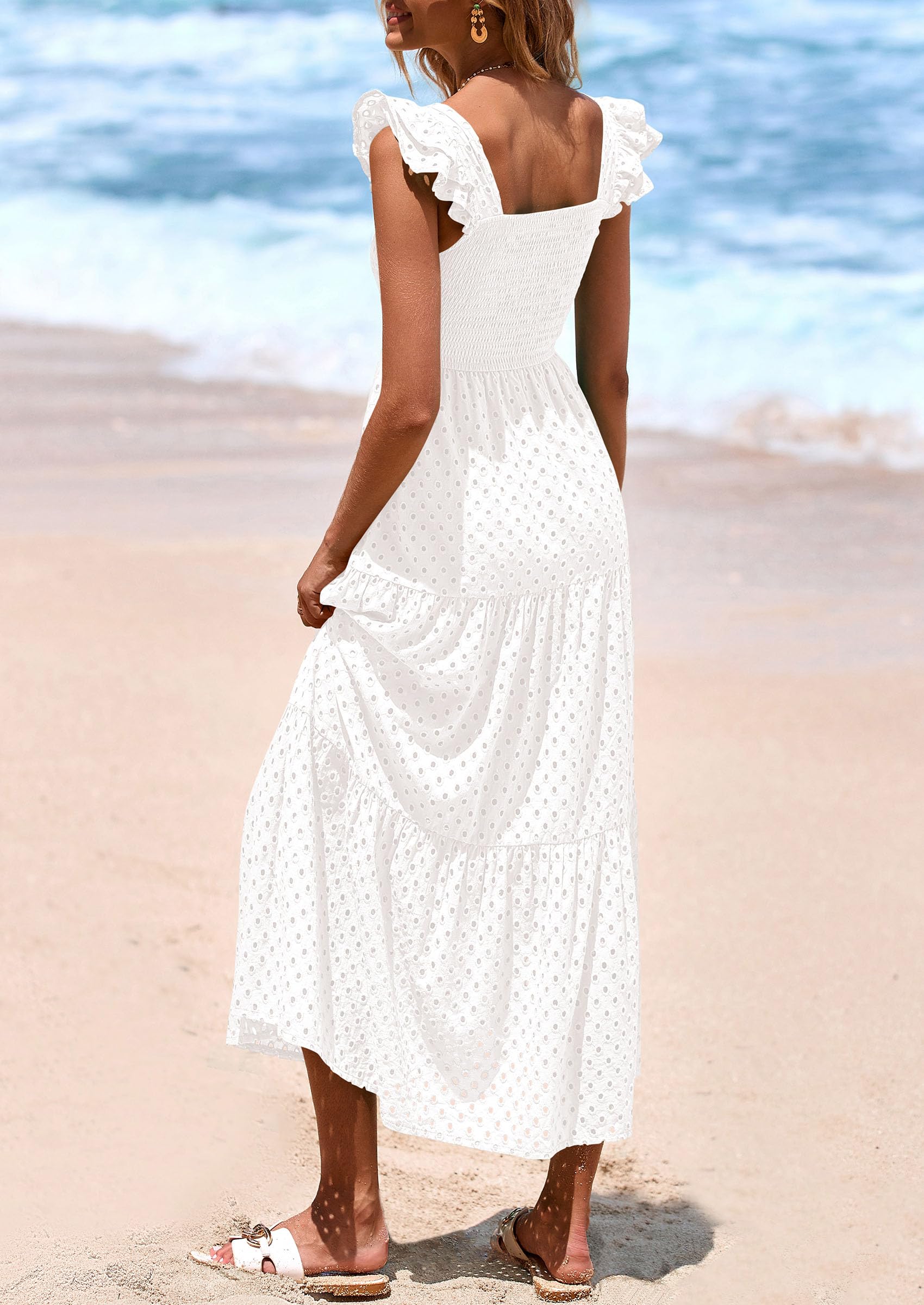 Foto 3 pulgar | Vestido Largo Prettygarden Para Mujer Con Cuello Cuadrado Y Ojales, Color Blanco, Xxl - Venta Internacional.