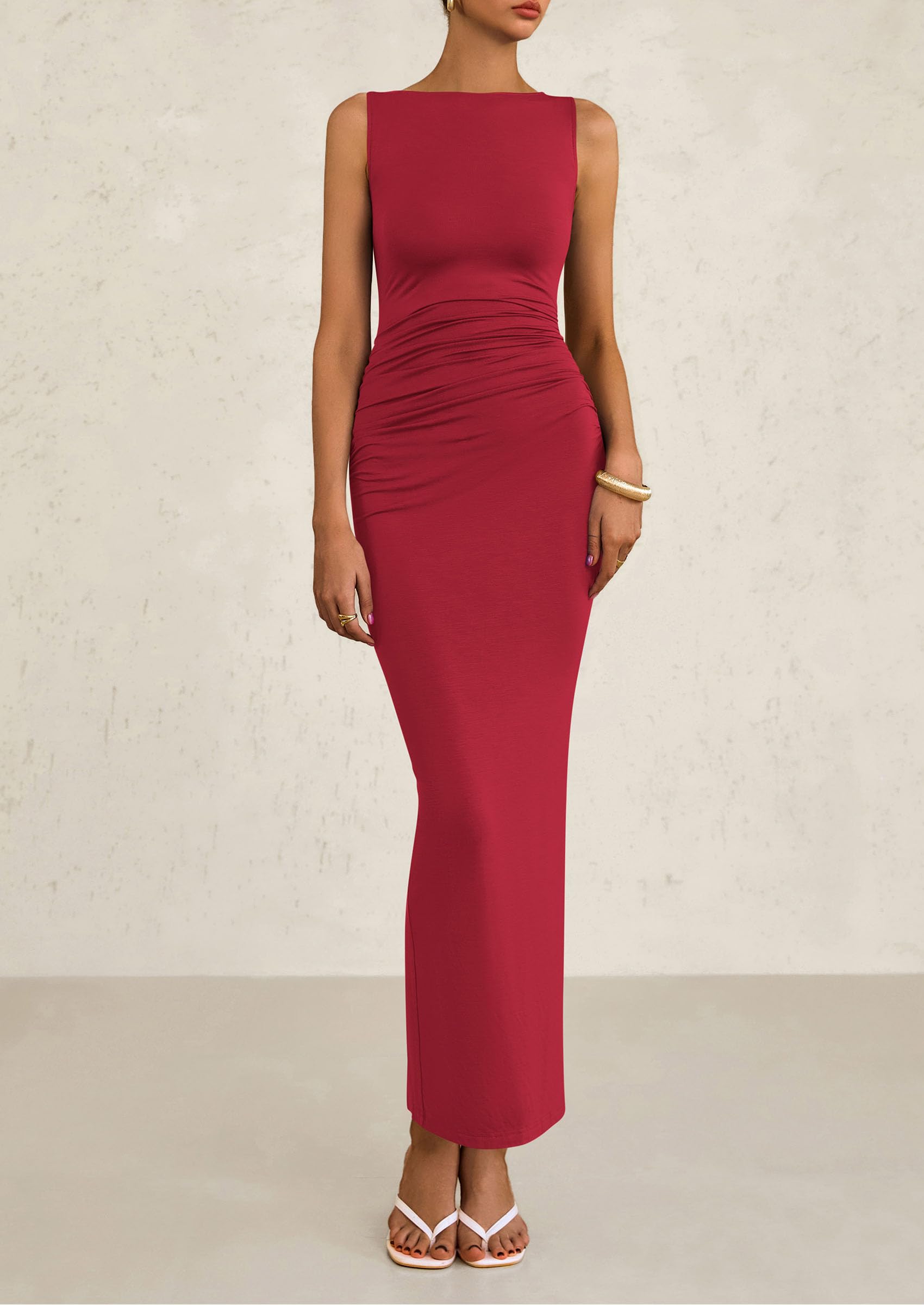 Foto 4 pulgar | Vestido Midi Prettygarden, Ajustado Fruncido De Verano 2025 Para Mujer - Venta Internacional.