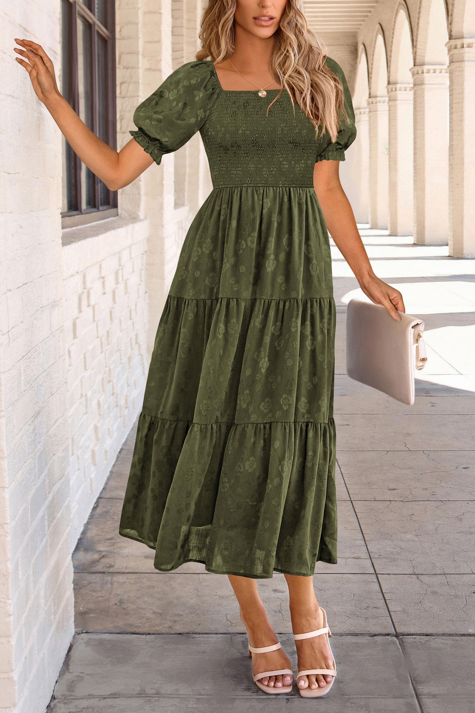 Foto 6 pulgar | Vestido Midi Prettygarden Para Mujer 2025, Casual, Verano, Verde Militar - Venta Internacional.
