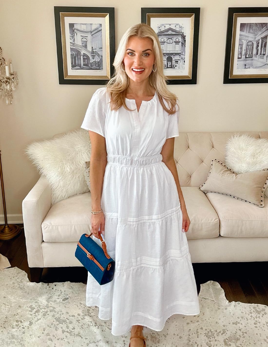 Foto 5 | Vestido Midi Zesica 2025 Casual De Verano Con Manga Corta Y Cuello En V - Venta Internacional.