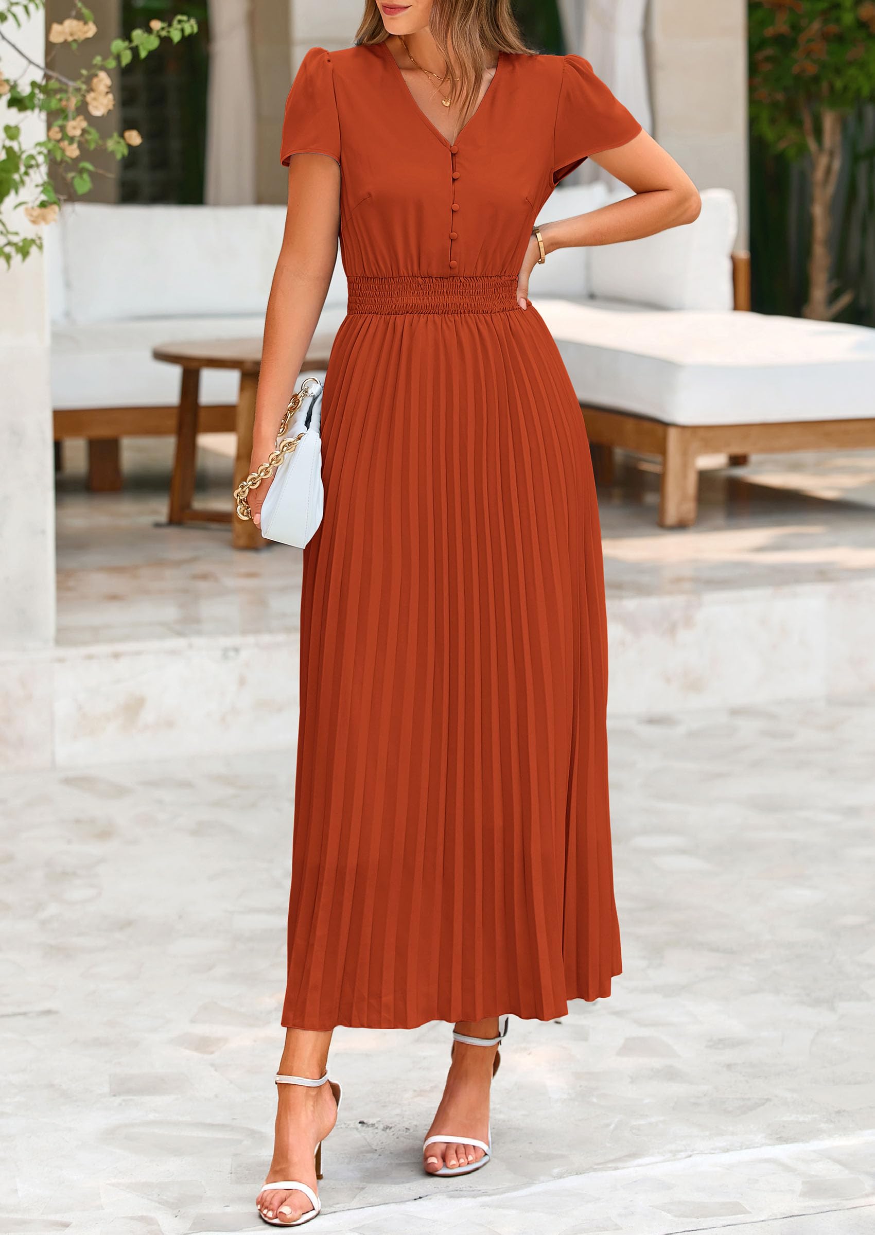 Foto 4 pulgar | Vestido Largo Prettygarden Para Verano De 2025, Casual, Cuello En V, Con Volantes - Venta Internacional.