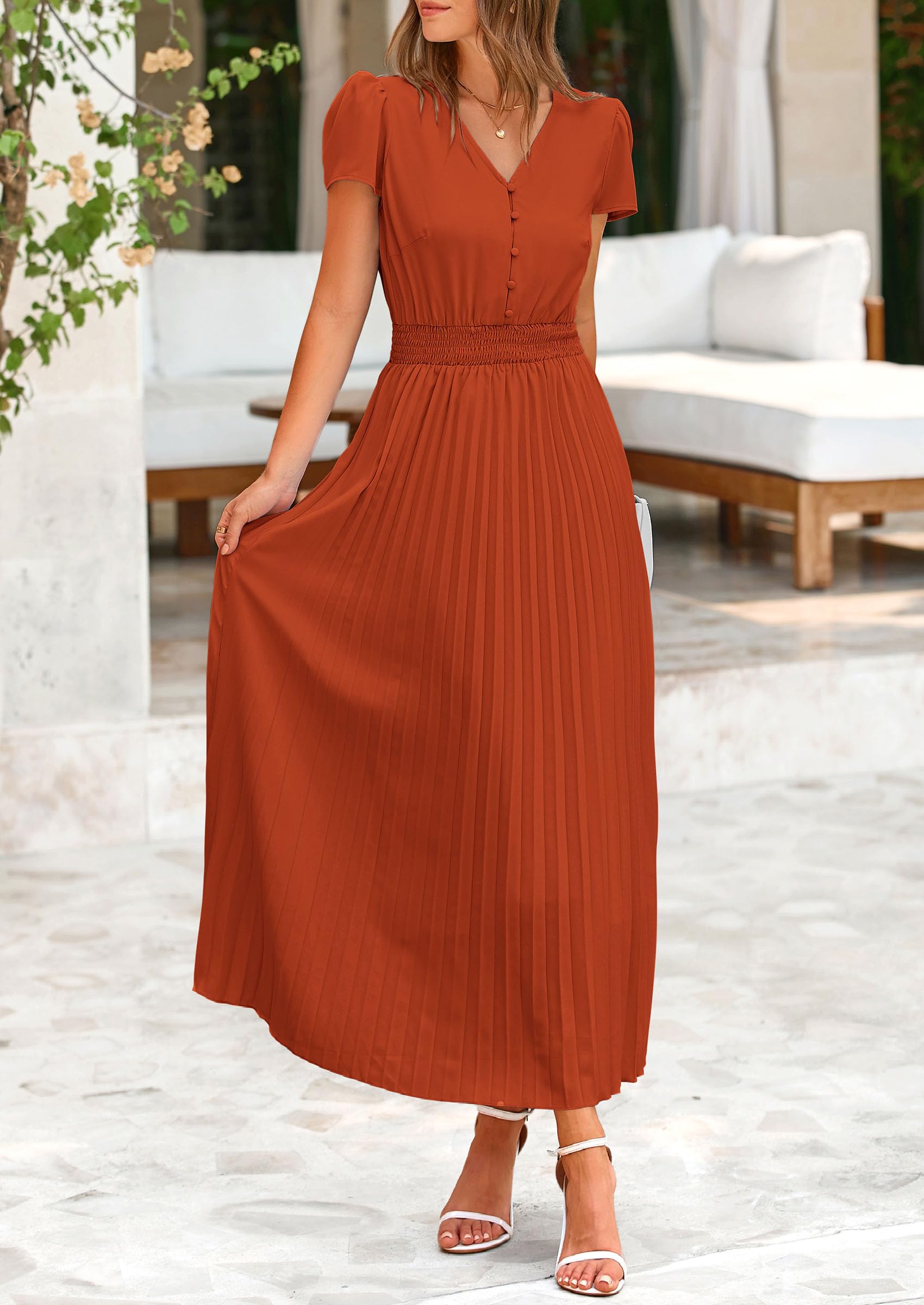 Foto 5 pulgar | Vestido Largo Prettygarden Para Verano De 2025, Casual, Cuello En V, Con Volantes - Venta Internacional.