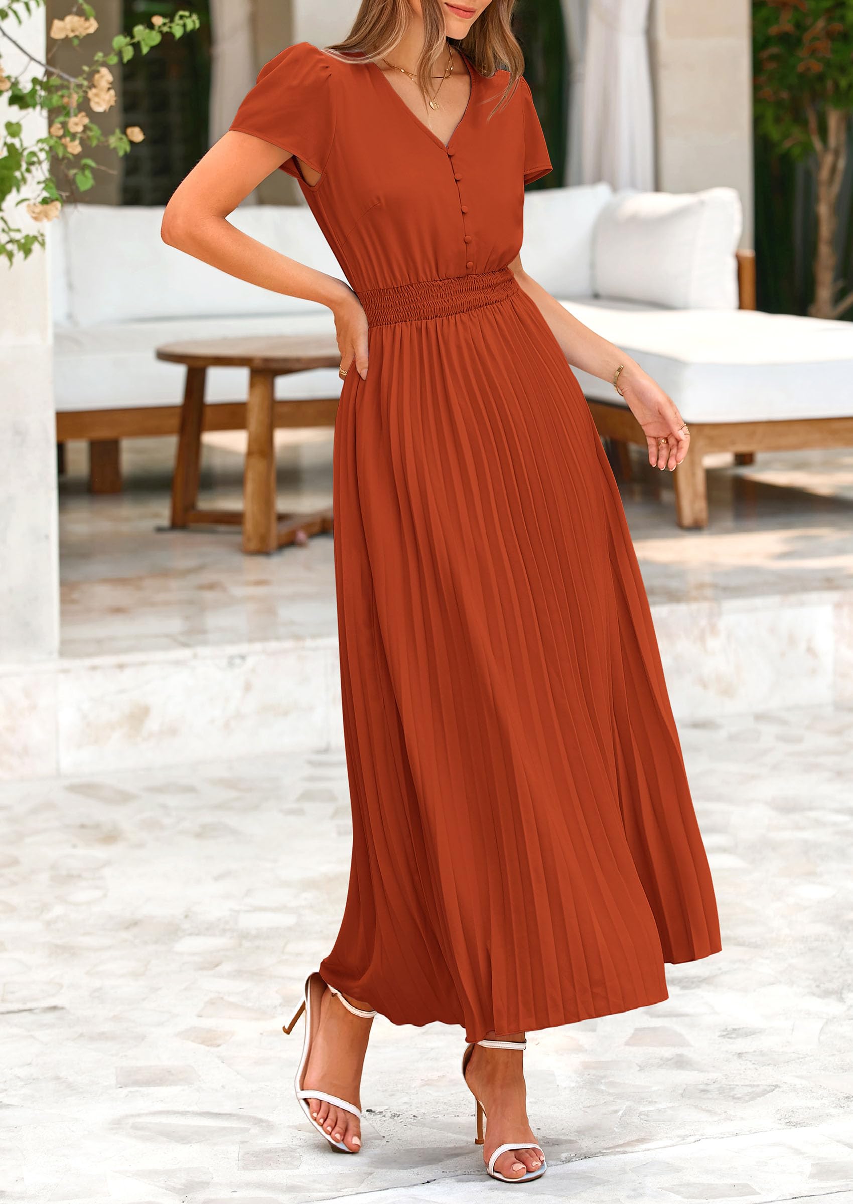 Foto 6 pulgar | Vestido Largo Prettygarden Para Verano De 2025, Casual, Cuello En V, Con Volantes - Venta Internacional.