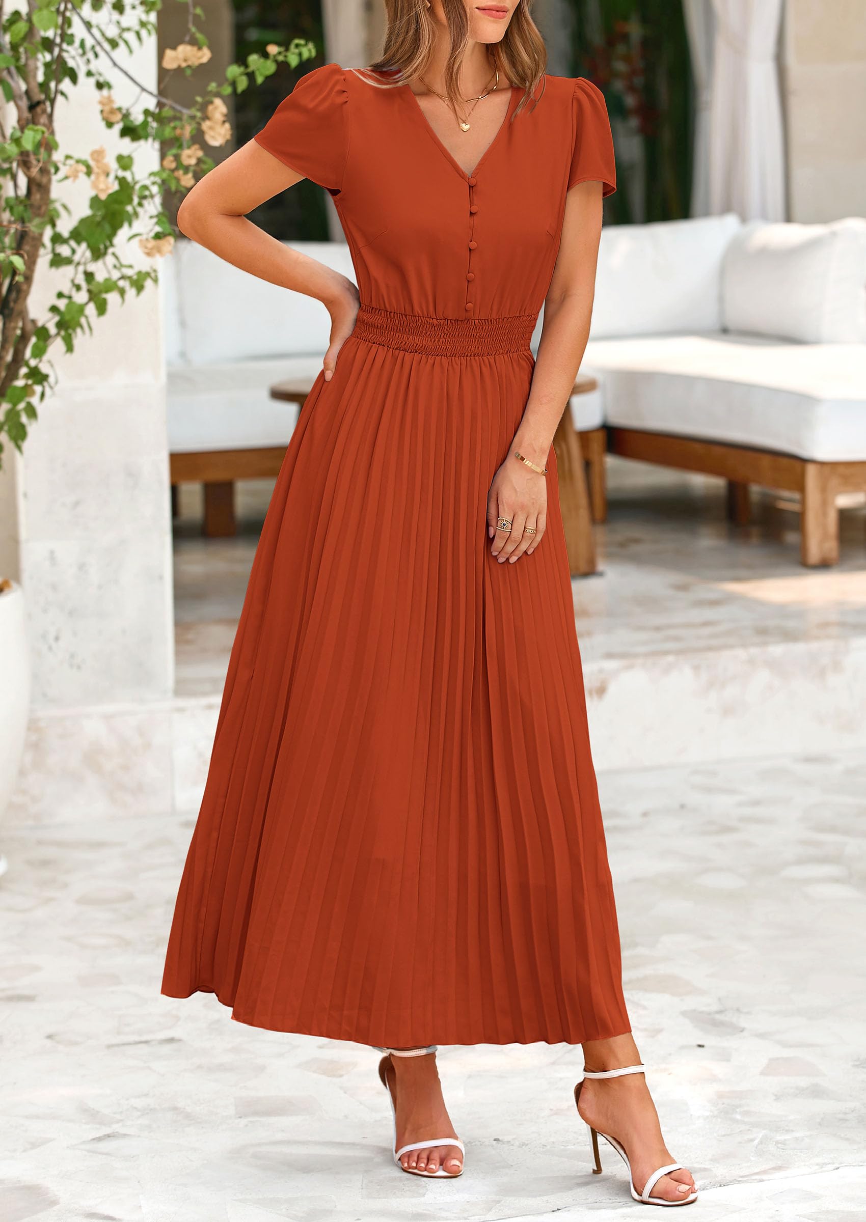 Foto 7 pulgar | Vestido Largo Prettygarden Para Verano De 2025, Casual, Cuello En V, Con Volantes - Venta Internacional.