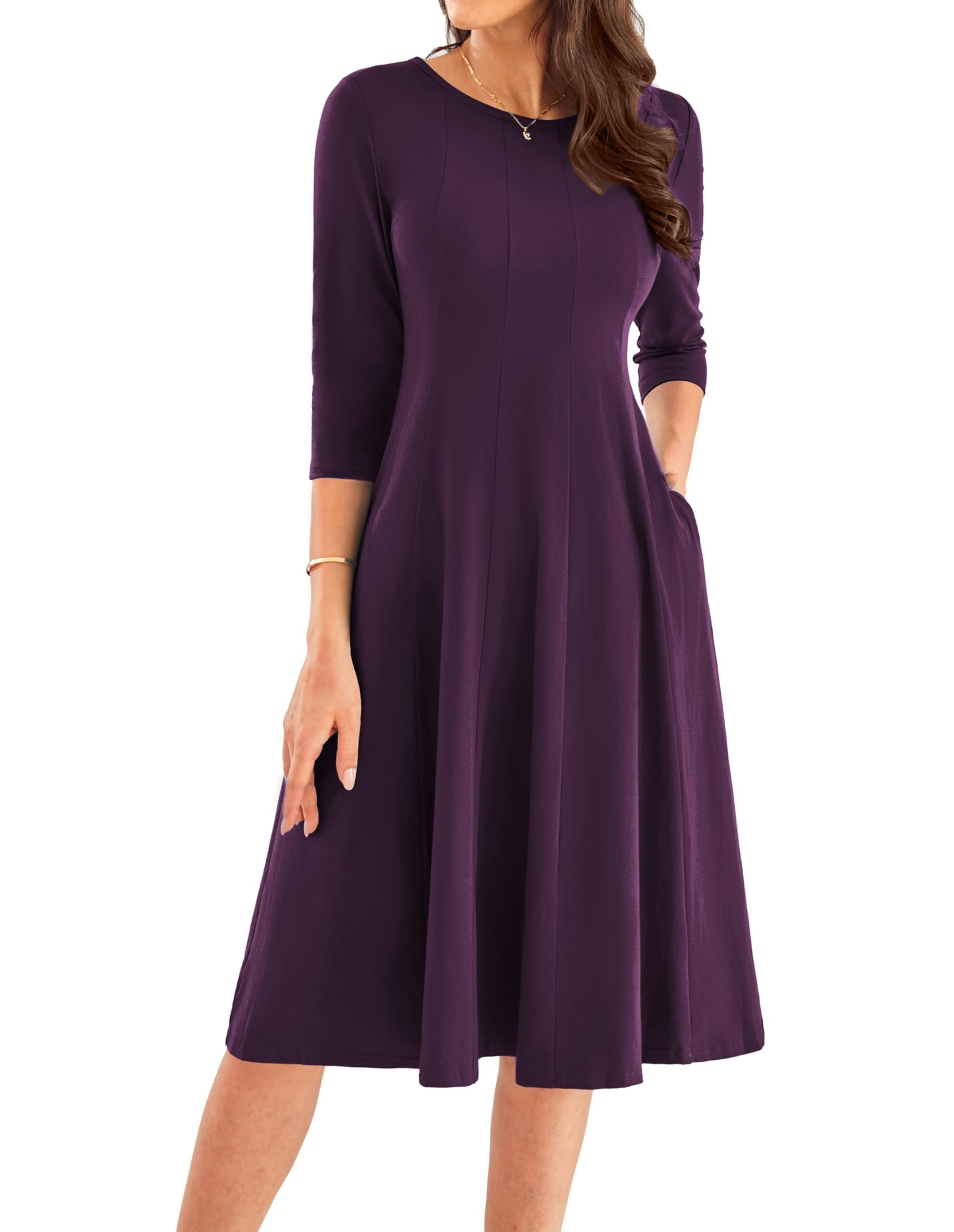 Foto 2 pulgar | Vestido Grace Karin A Line, Casual, Morado Oscuro, Manga 3/4 Para Mujer - Venta Internacional.