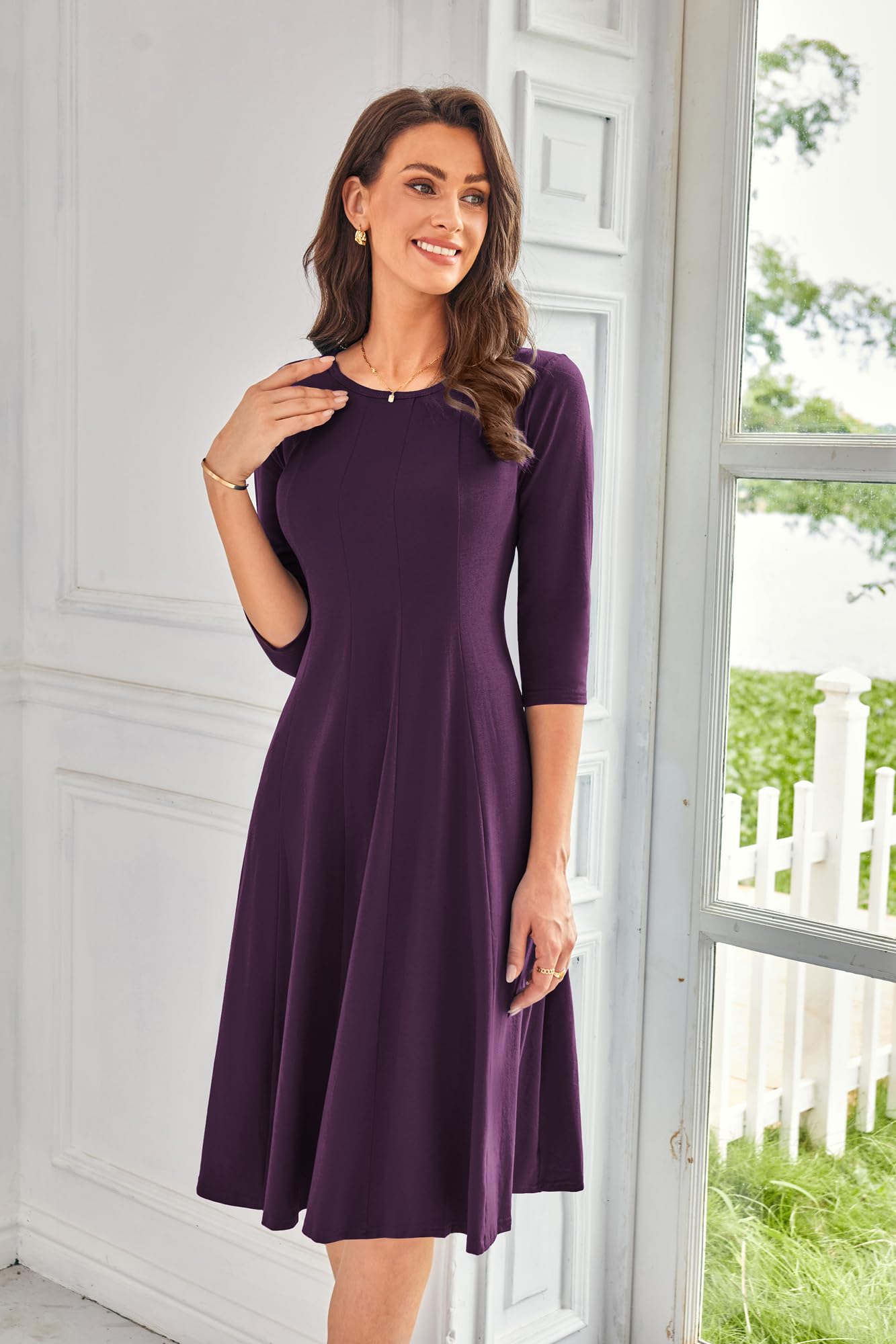 Foto 3 pulgar | Vestido Grace Karin A Line, Casual, Morado Oscuro, Manga 3/4 Para Mujer - Venta Internacional.
