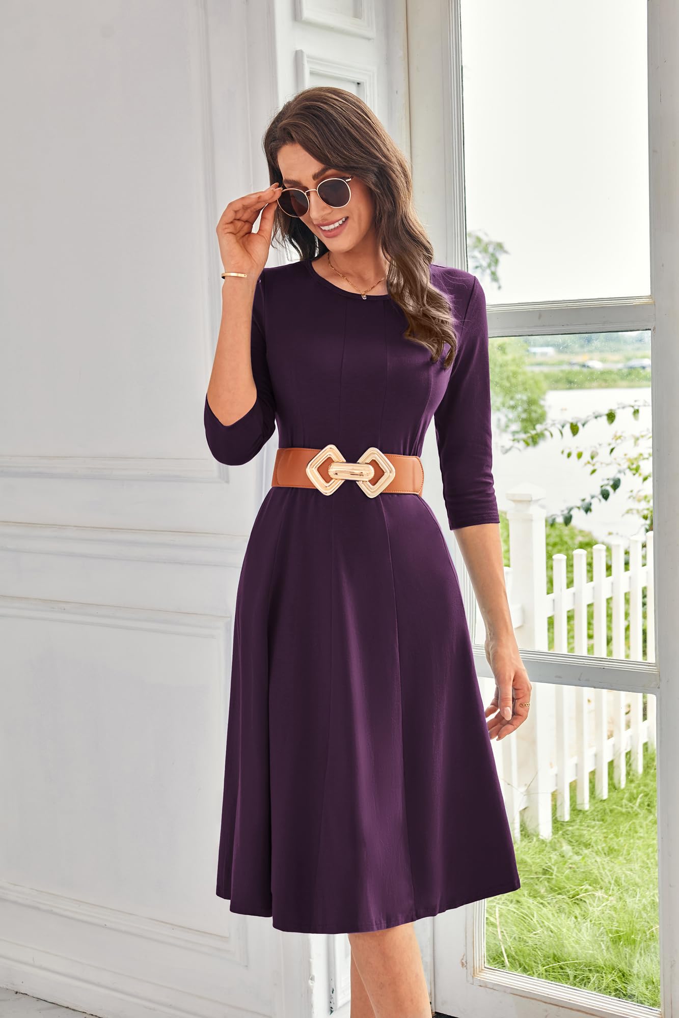 Foto 4 pulgar | Vestido Grace Karin A Line, Casual, Morado Oscuro, Manga 3/4 Para Mujer - Venta Internacional.