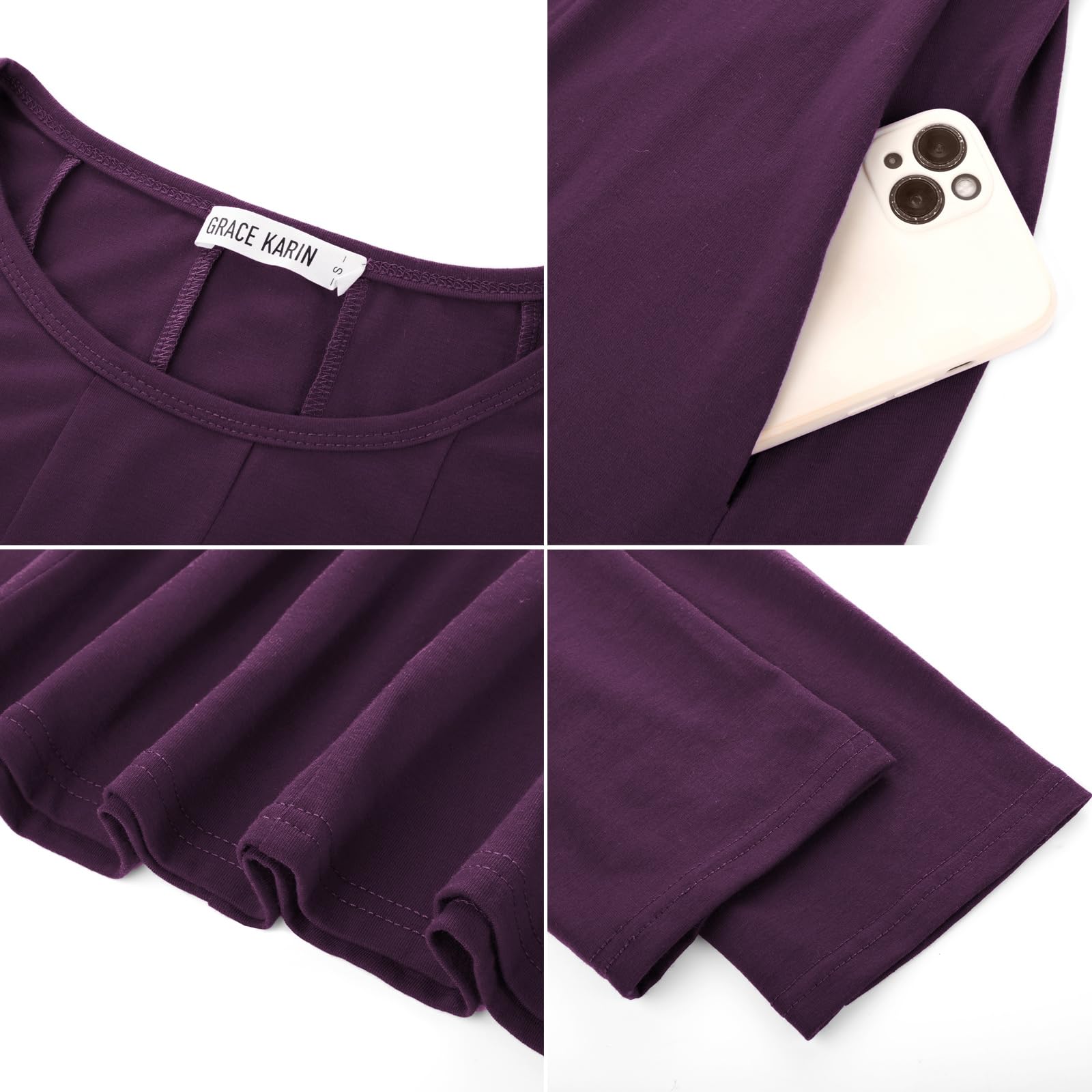 Foto 6 pulgar | Vestido Grace Karin A Line, Casual, Morado Oscuro, Manga 3/4 Para Mujer - Venta Internacional.
