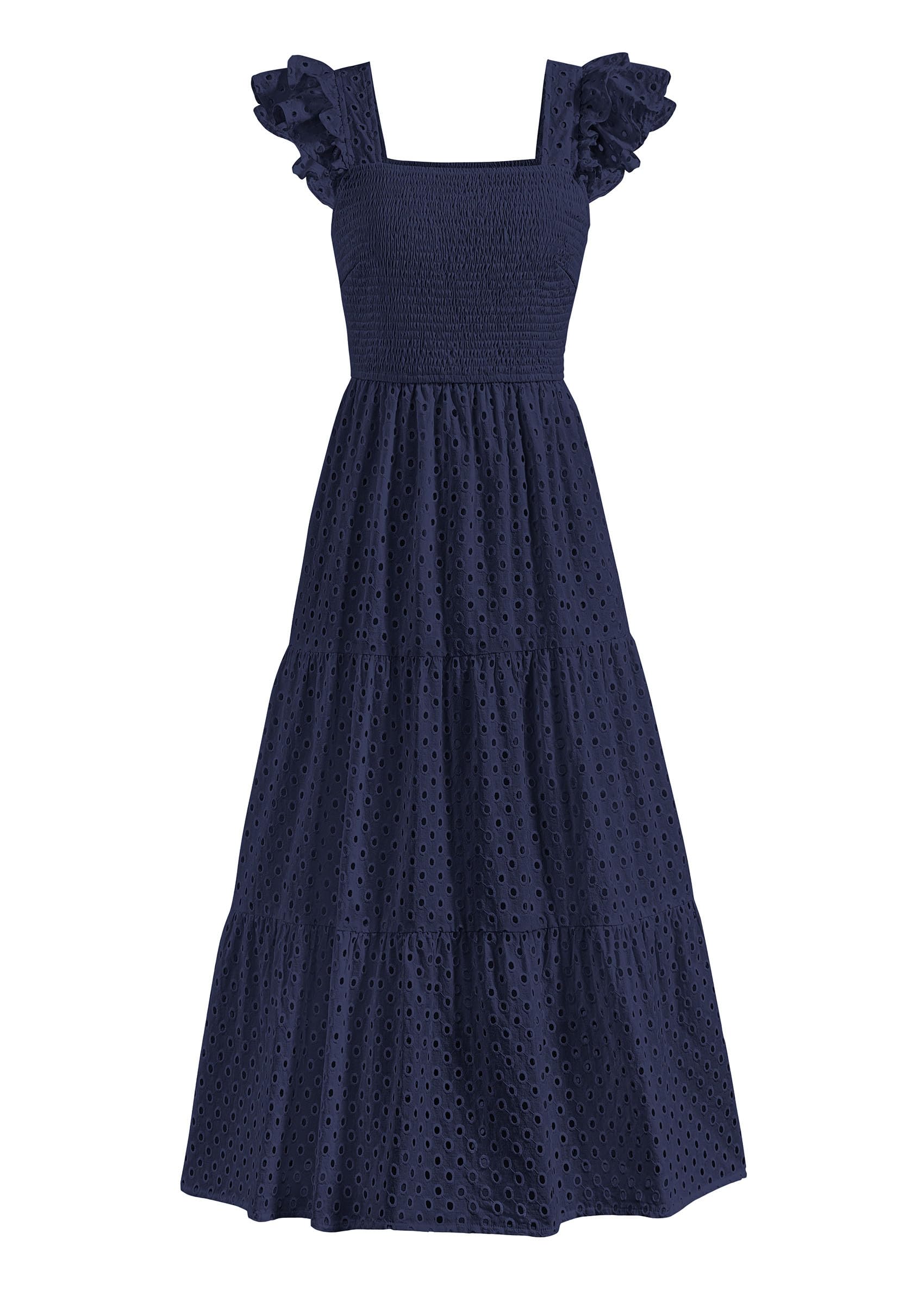 Foto 2 pulgar | Vestido Largo Prettygarden Para Mujer Con Cuello Cuadrado Y Ojales, Azul Marino - Venta Internacional.