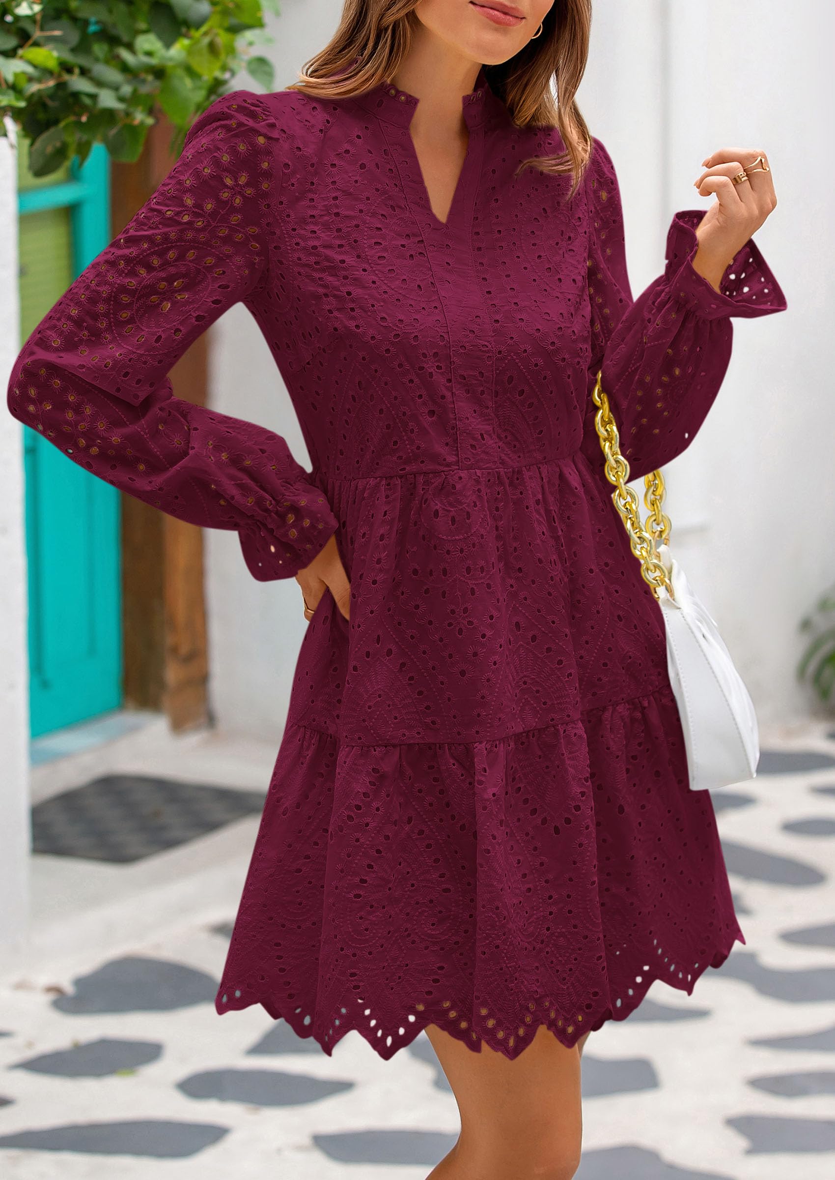 Foto 4 pulgar | Vestido Prettygarden Para Mujer, Primavera 2025, Manga Larga, Cuello En V - Venta Internacional.