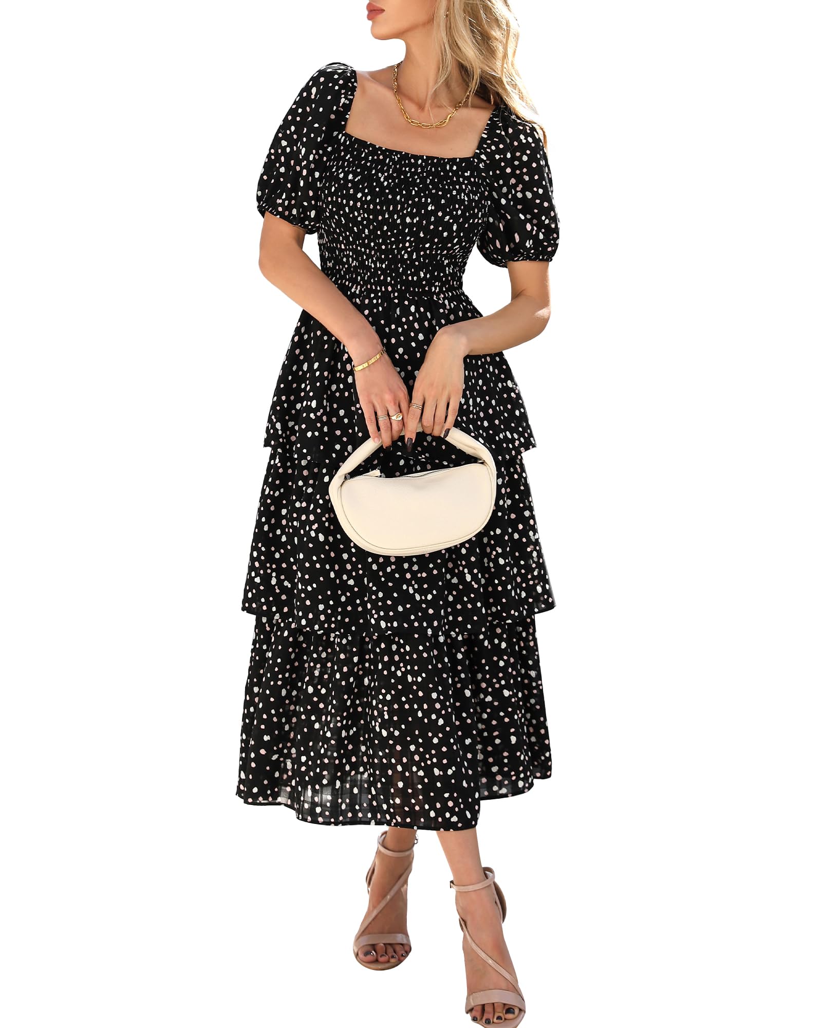 Foto 2 pulgar | Vestido Casual Btfbm Para Mujer Con Cuello Cuadrado Y Manga Abullonada - Venta Internacional.