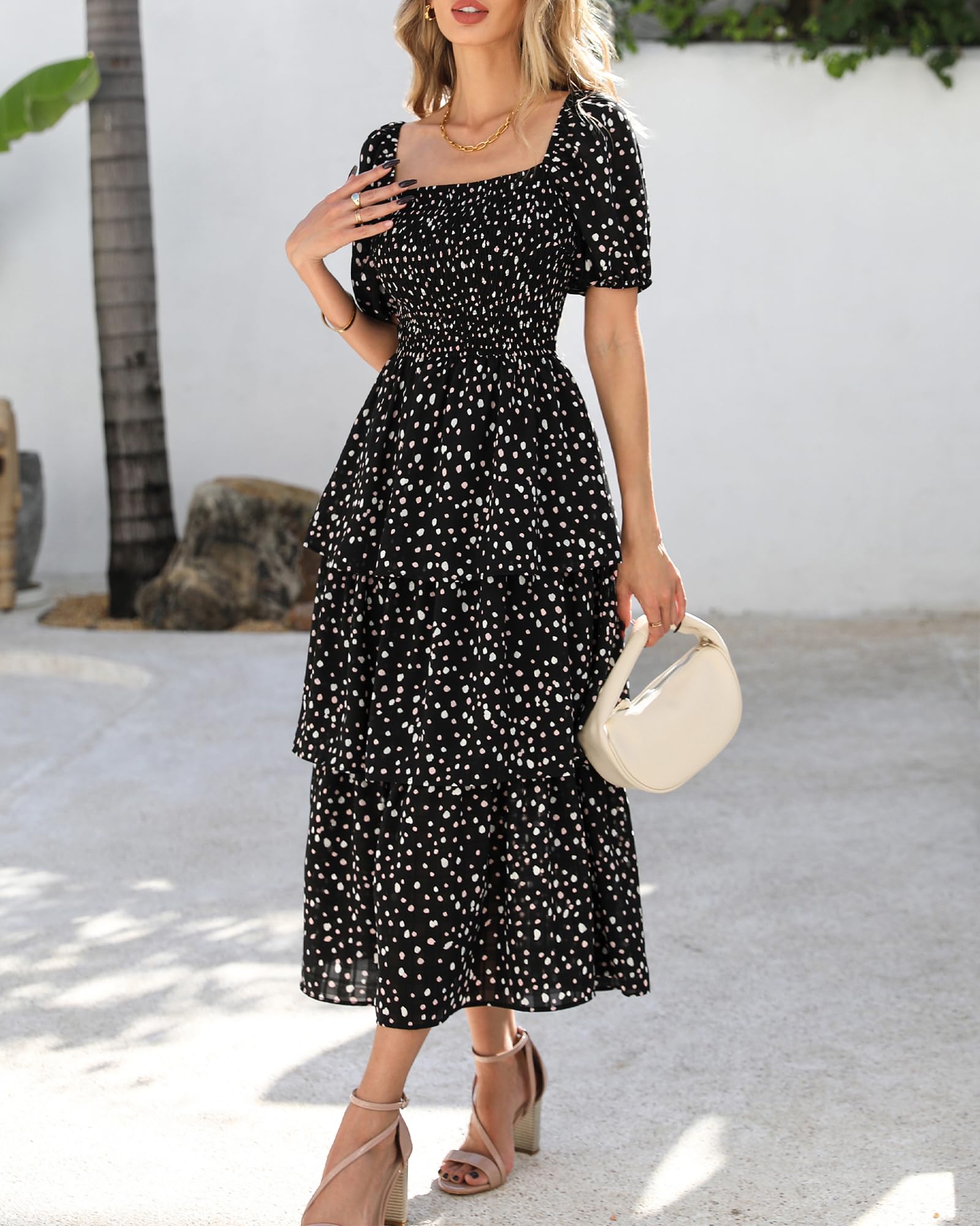 Foto 5 pulgar | Vestido Casual Btfbm Para Mujer Con Cuello Cuadrado Y Manga Abullonada - Venta Internacional.