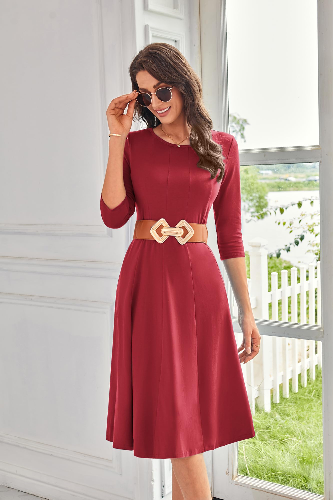 Foto 4 pulgar | Vestido Grace Karin Casual Línea A Manga 3/4 Para Mujer Rojo Oscuro S - Venta Internacional.