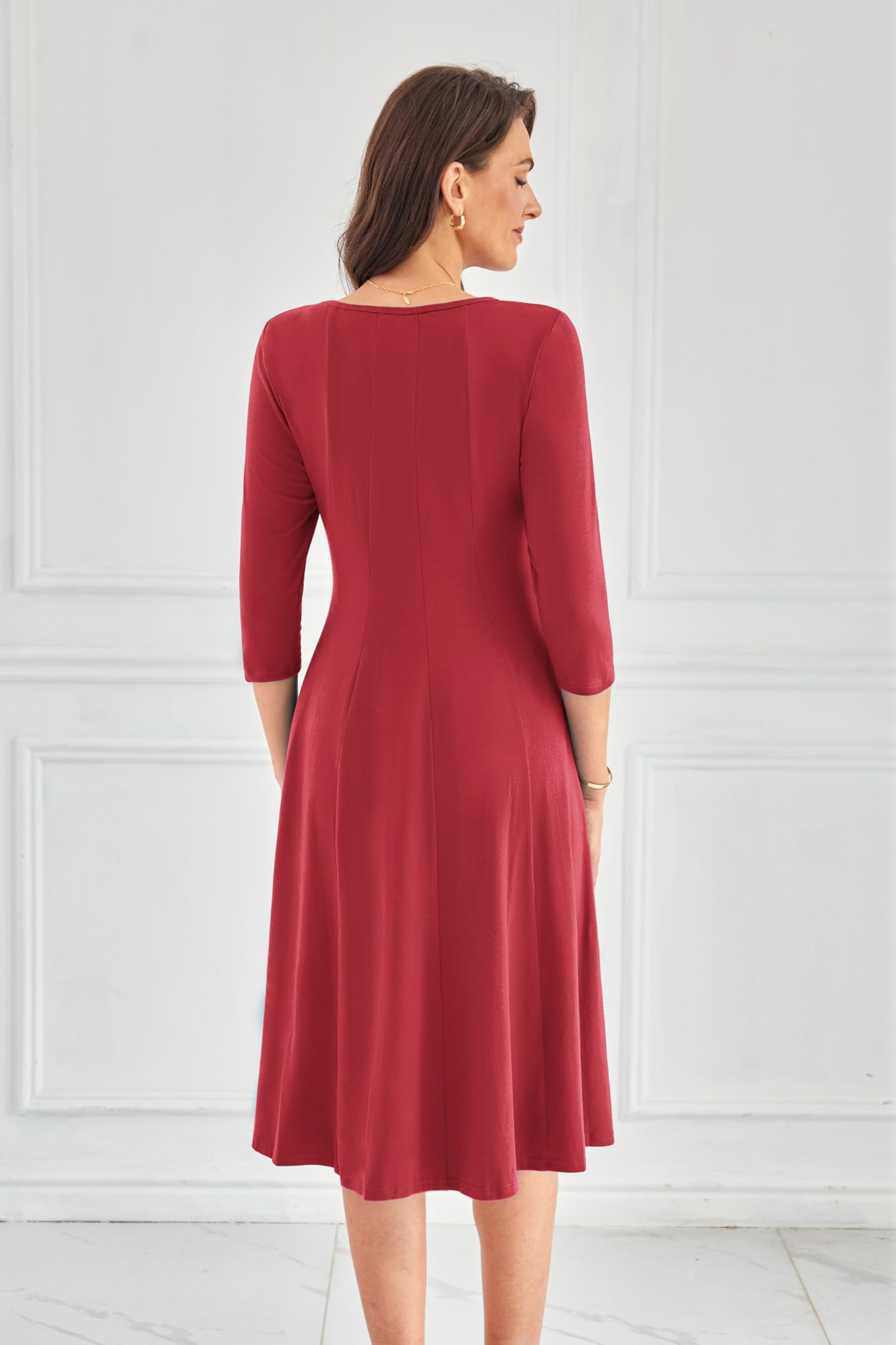 Foto 5 pulgar | Vestido Grace Karin Casual Línea A Manga 3/4 Para Mujer Rojo Oscuro S - Venta Internacional.
