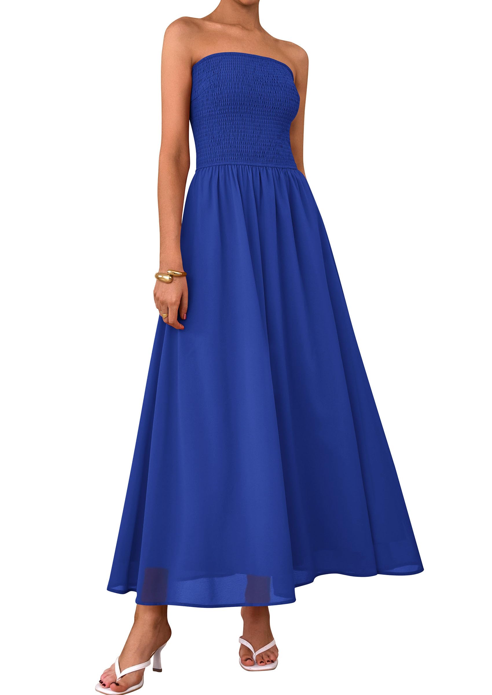 Vestido De Invitada De Boda Prettygarden Tube Top Maxi Blue Chifon - Venta Internacional.