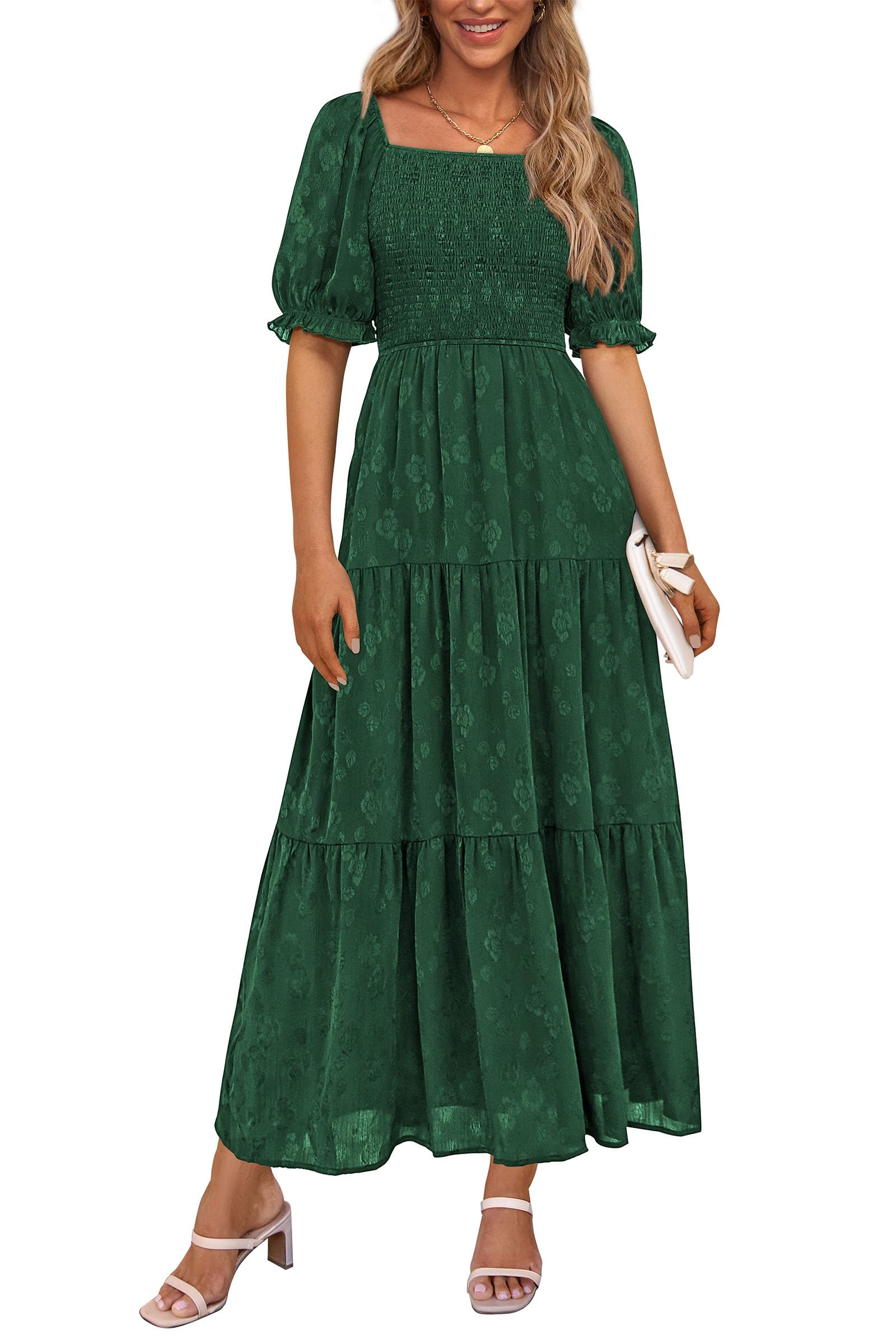 Vestido Midi Prettygarden Para Mujer, Verano 2025, Floral, Verde Oscuro - Venta Internacional.