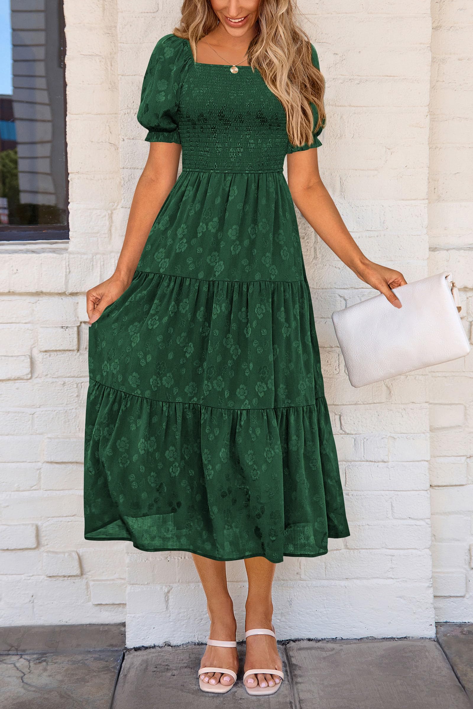 Foto 4 pulgar | Vestido Midi Prettygarden Para Mujer, Verano 2025, Floral, Verde Oscuro - Venta Internacional.