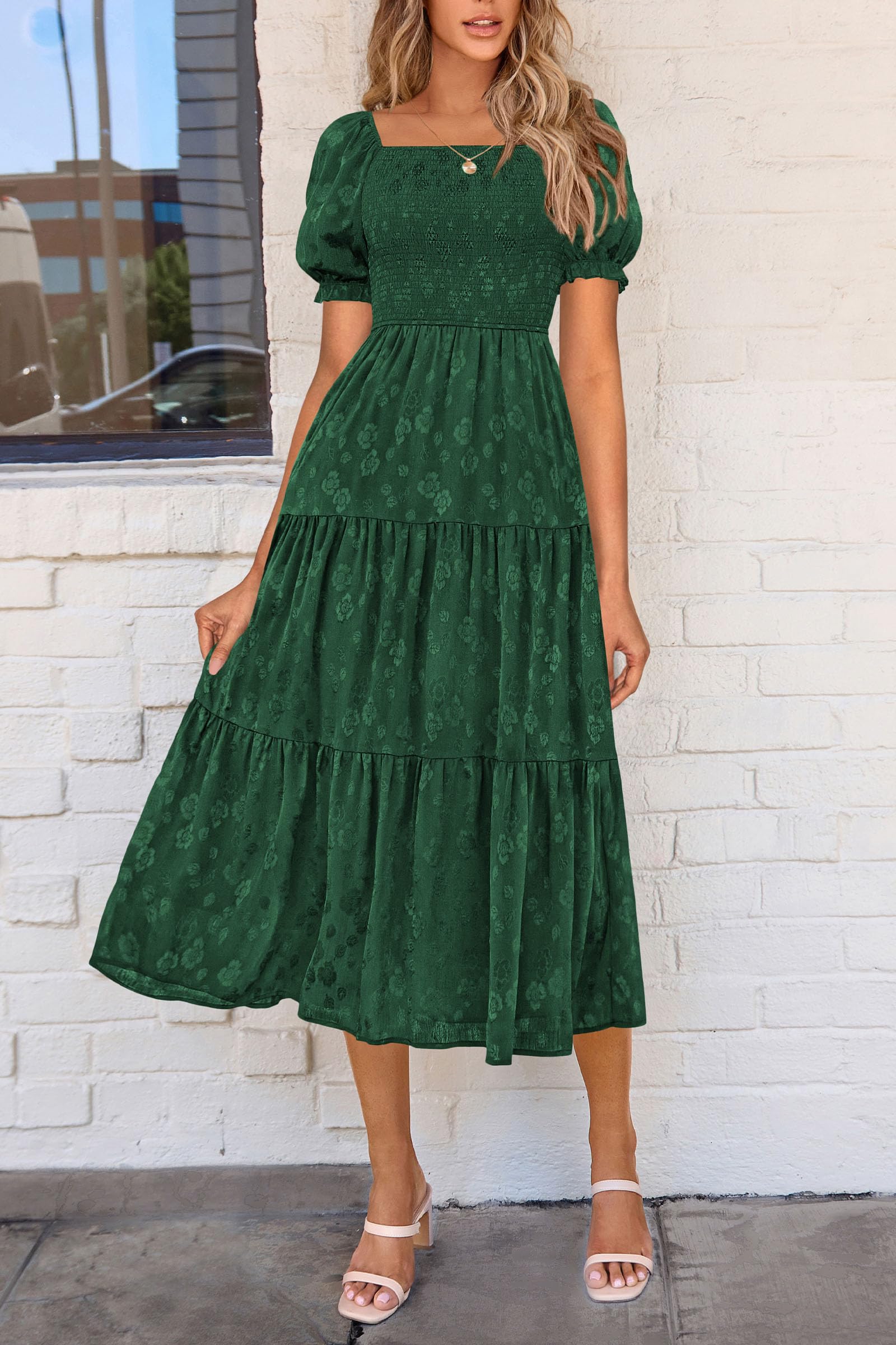 Foto 5 pulgar | Vestido Midi Prettygarden Para Mujer, Verano 2025, Floral, Verde Oscuro - Venta Internacional.