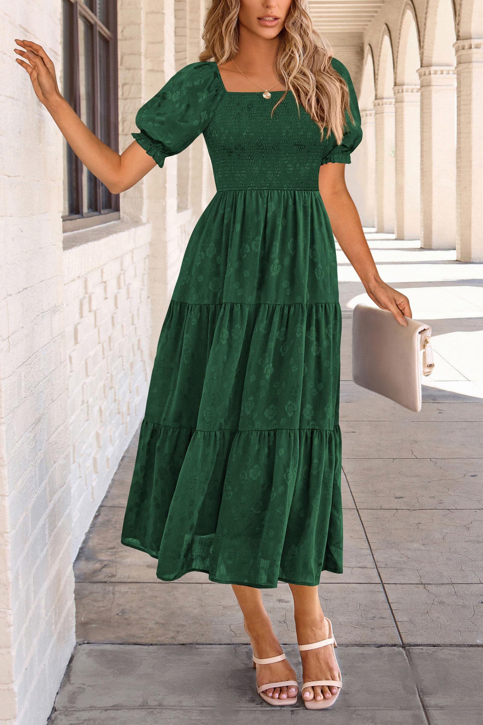 Foto 6 pulgar | Vestido Midi Prettygarden Para Mujer, Verano 2025, Floral, Verde Oscuro - Venta Internacional.