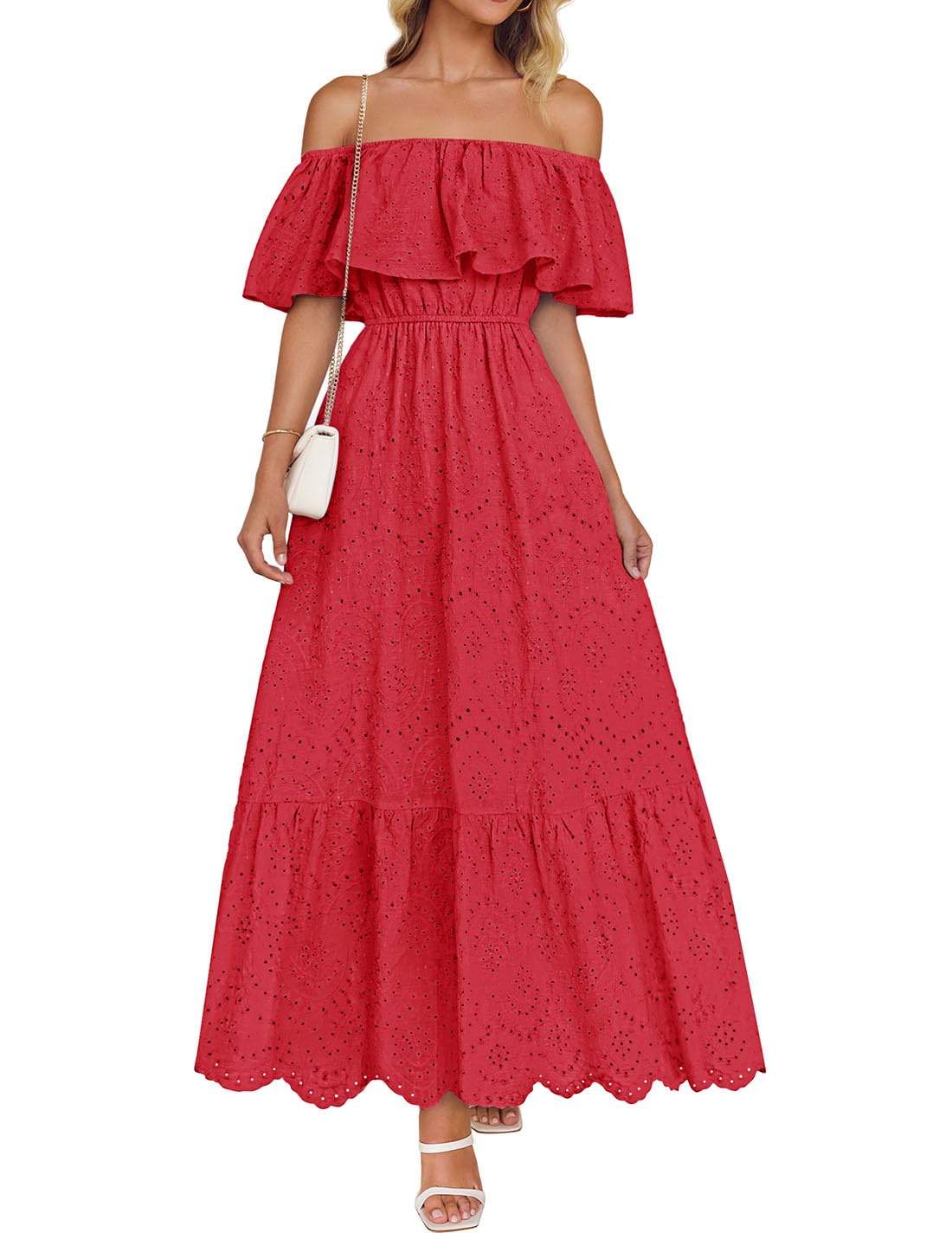 Foto 2 pulgar | Vestido Zesica A Media Pierna Con Volantes Y Hombros Descubiertos Para Verano 2025 - Venta Internacional.
