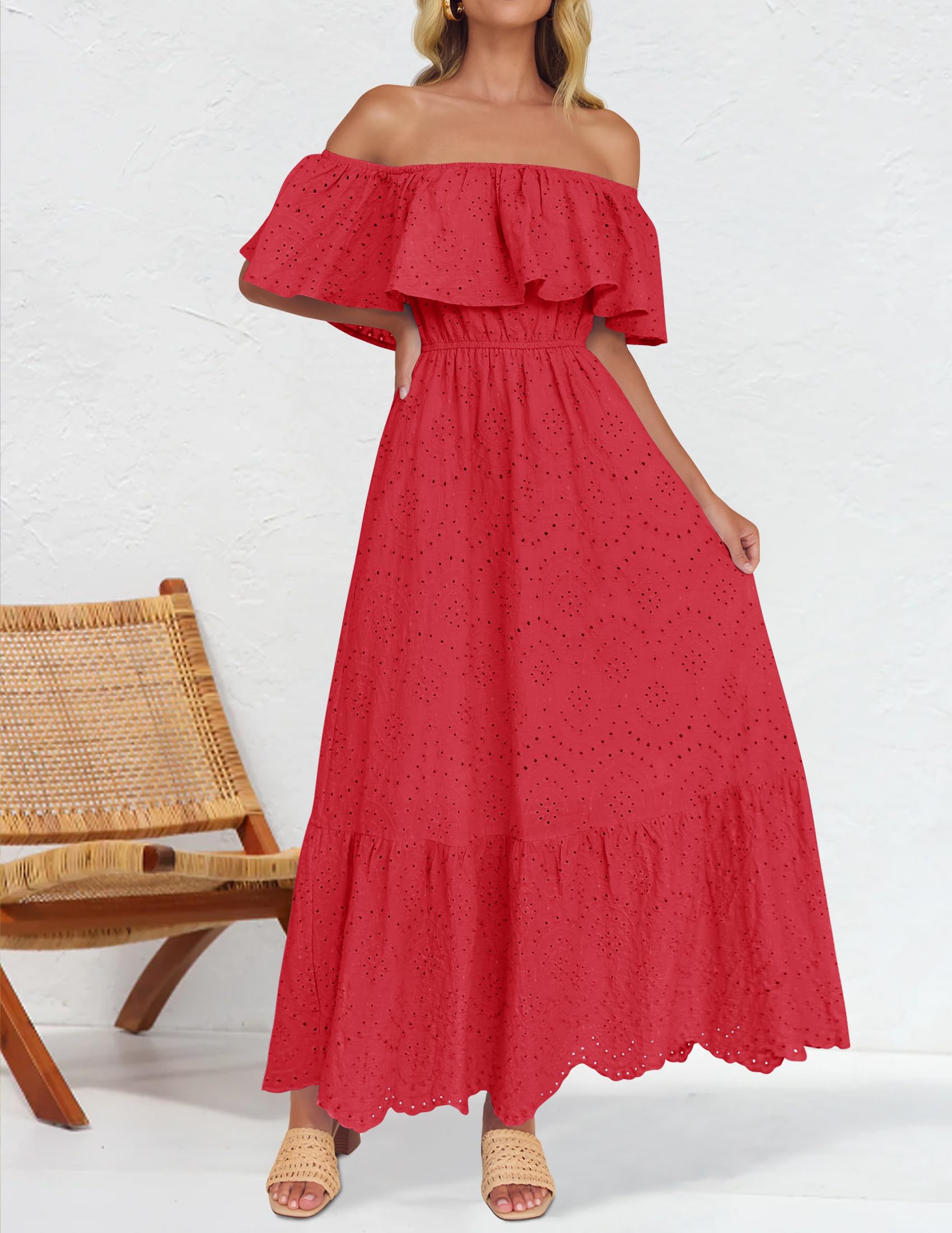 Foto 3 pulgar | Vestido Zesica A Media Pierna Con Volantes Y Hombros Descubiertos Para Verano 2025 - Venta Internacional.