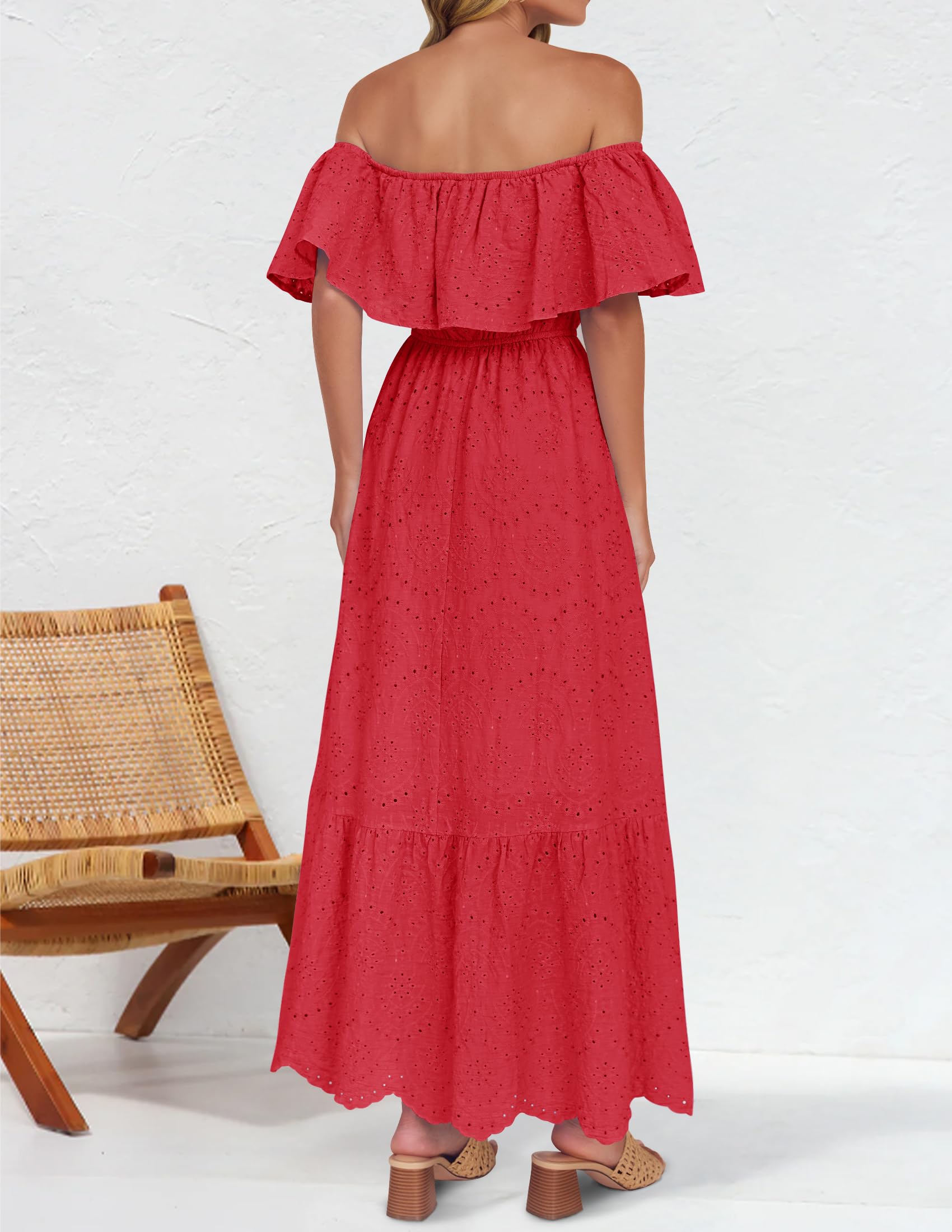 Foto 4 pulgar | Vestido Zesica A Media Pierna Con Volantes Y Hombros Descubiertos Para Verano 2025 - Venta Internacional.