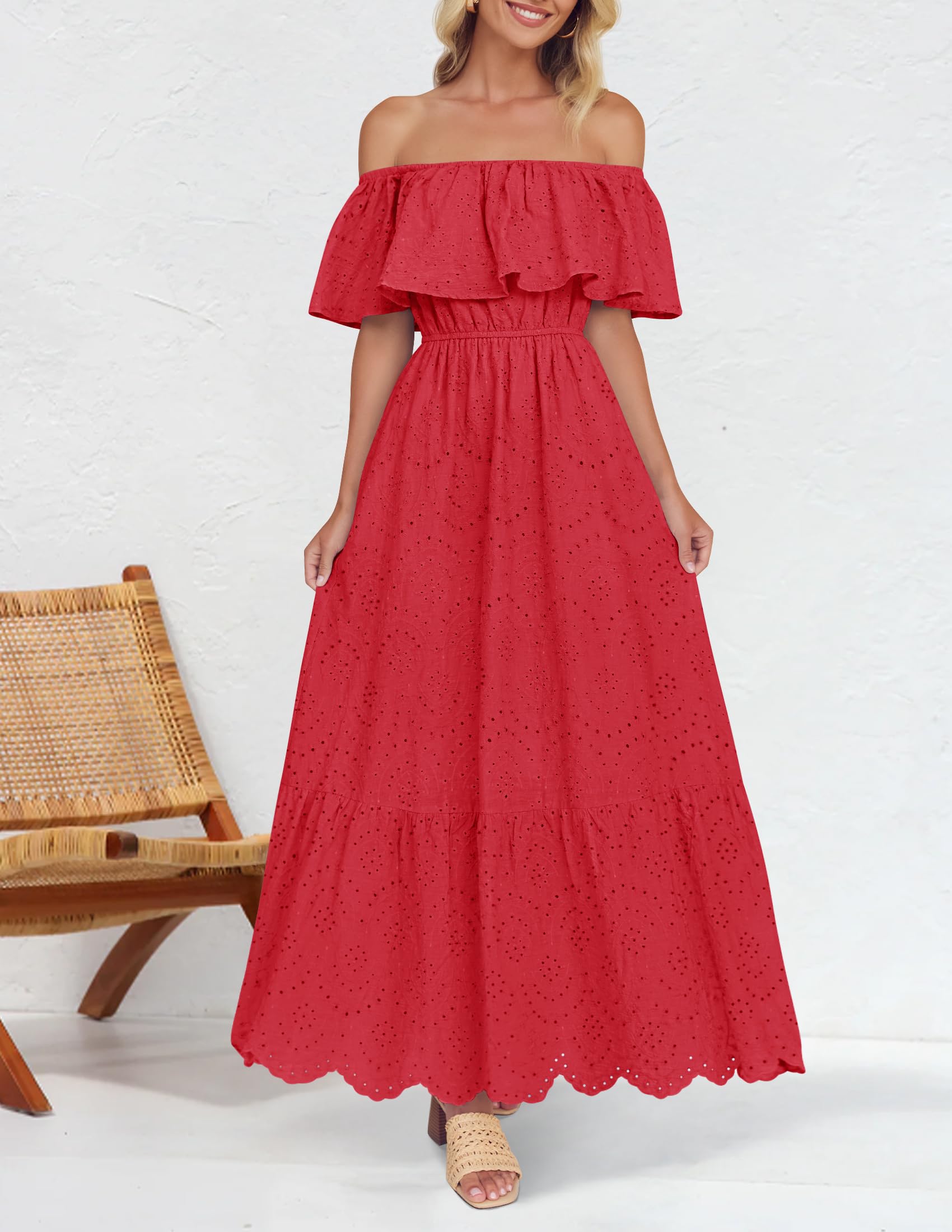 Foto 5 pulgar | Vestido Zesica A Media Pierna Con Volantes Y Hombros Descubiertos Para Verano 2025 - Venta Internacional.