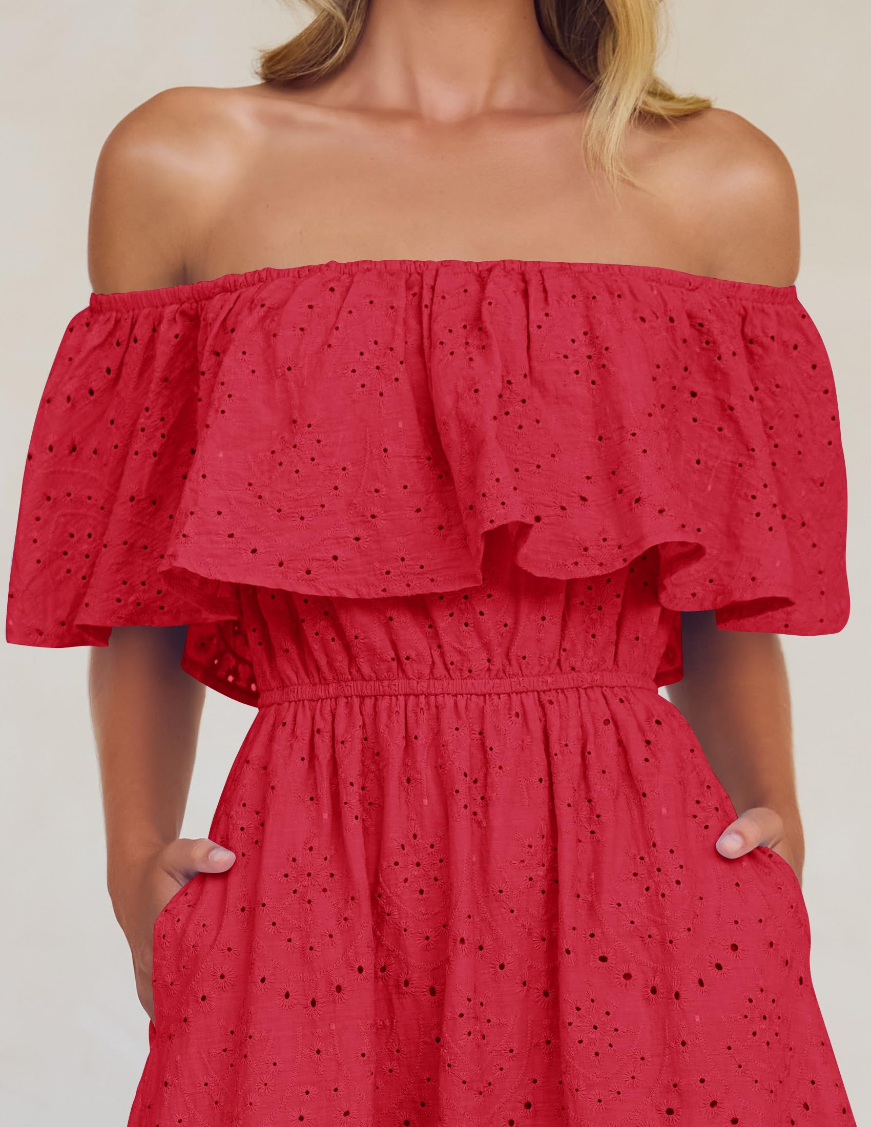 Foto 5 | Vestido Zesica A Media Pierna Con Volantes Y Hombros Descubiertos Para Verano 2025 - Venta Internacional.