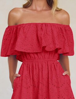 Foto 5 | Vestido Zesica A Media Pierna Con Volantes Y Hombros Descubiertos Para Verano 2025 - Venta Internacional.