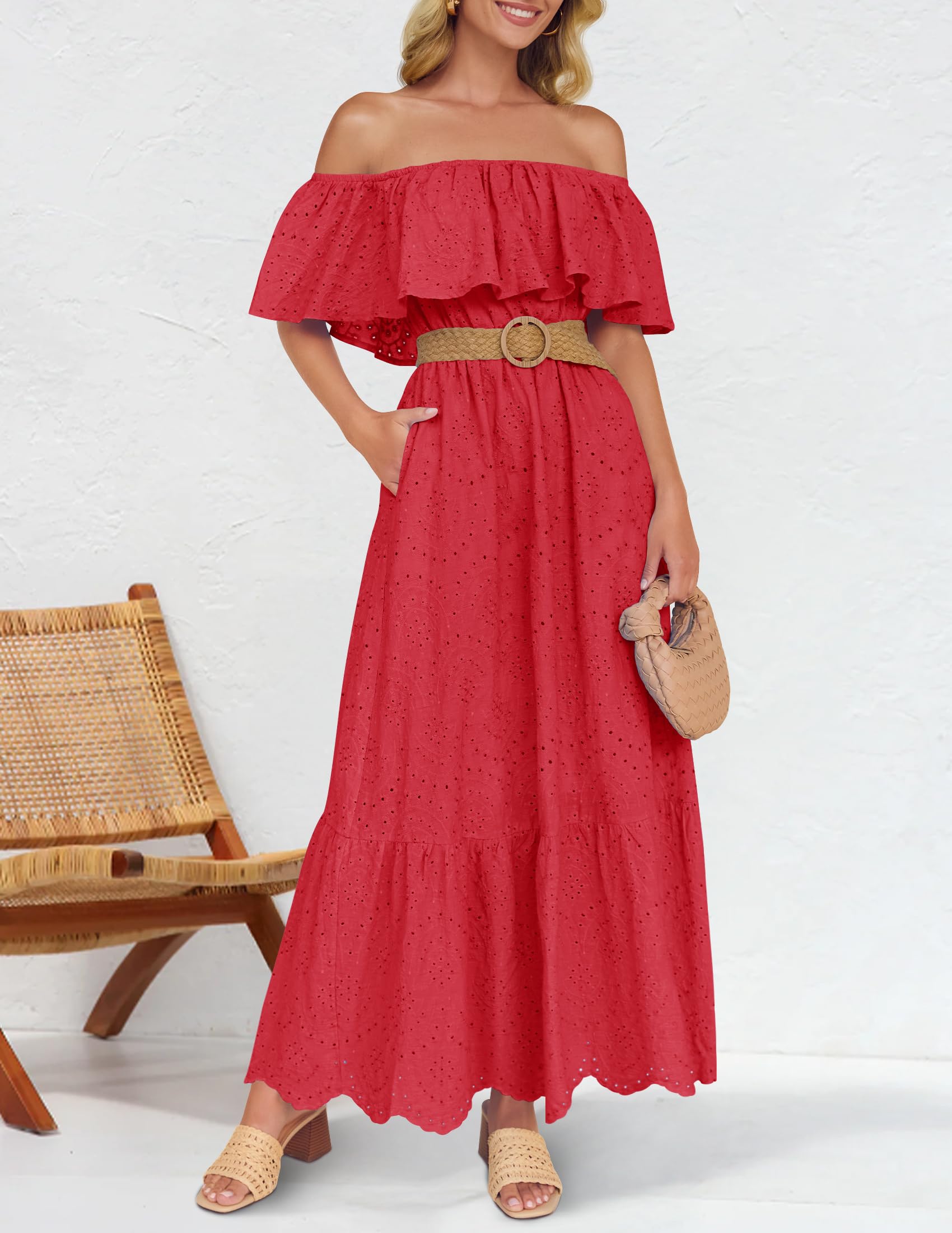 Foto 6 | Vestido Zesica A Media Pierna Con Volantes Y Hombros Descubiertos Para Verano 2025 - Venta Internacional.