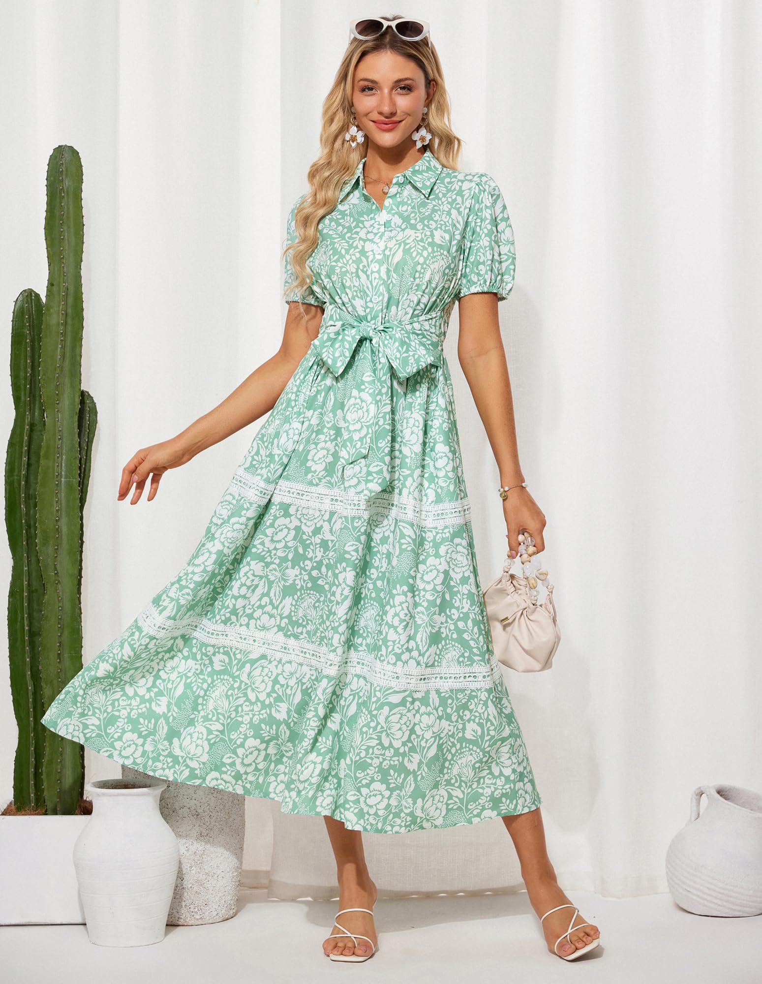 Foto 3 pulgar | Vestido Grace Karin Para Mujer, Estampado Floral Fluido, Línea A, Verde Xxl - Venta Internacional.