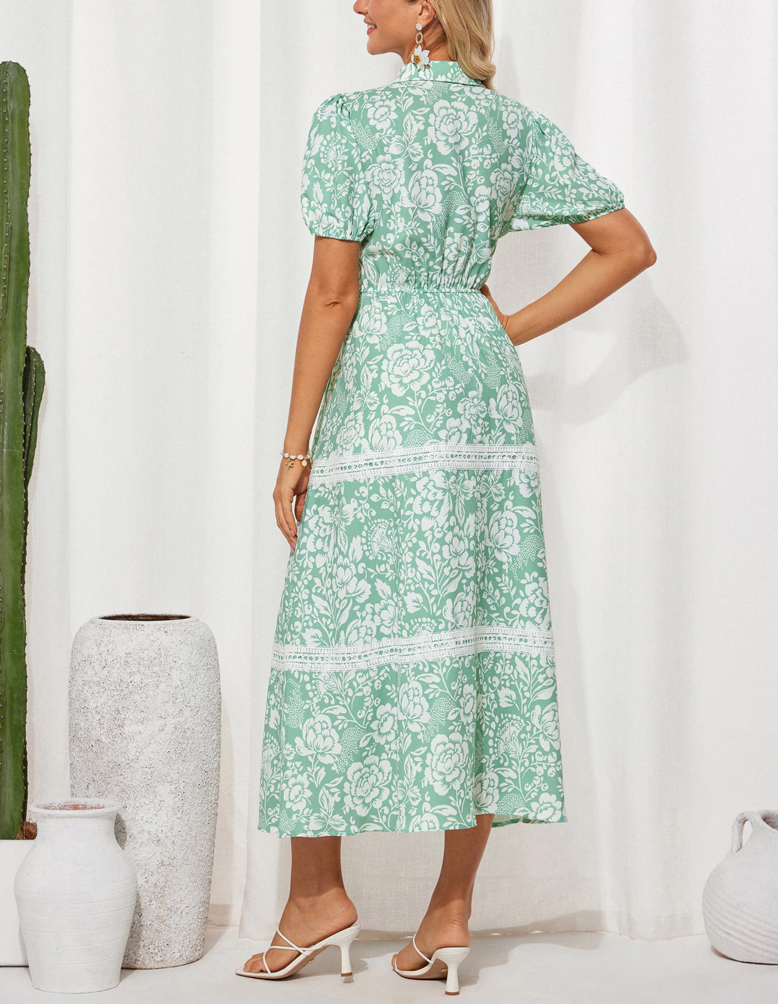 Foto 4 pulgar | Vestido Grace Karin Para Mujer, Estampado Floral Fluido, Línea A, Verde Xxl - Venta Internacional.