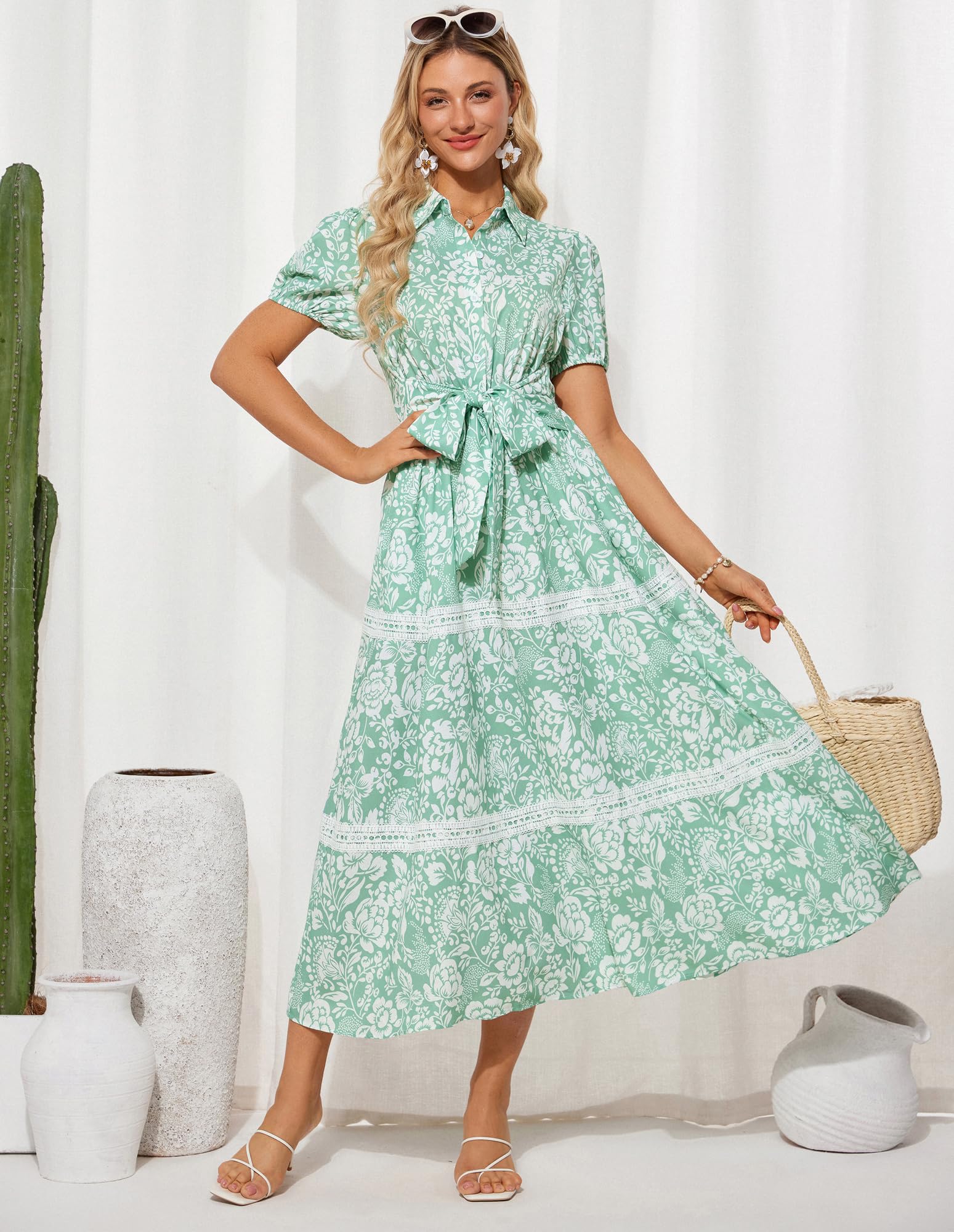 Foto 7 pulgar | Vestido Grace Karin Para Mujer, Estampado Floral Fluido, Línea A, Verde Xxl - Venta Internacional.