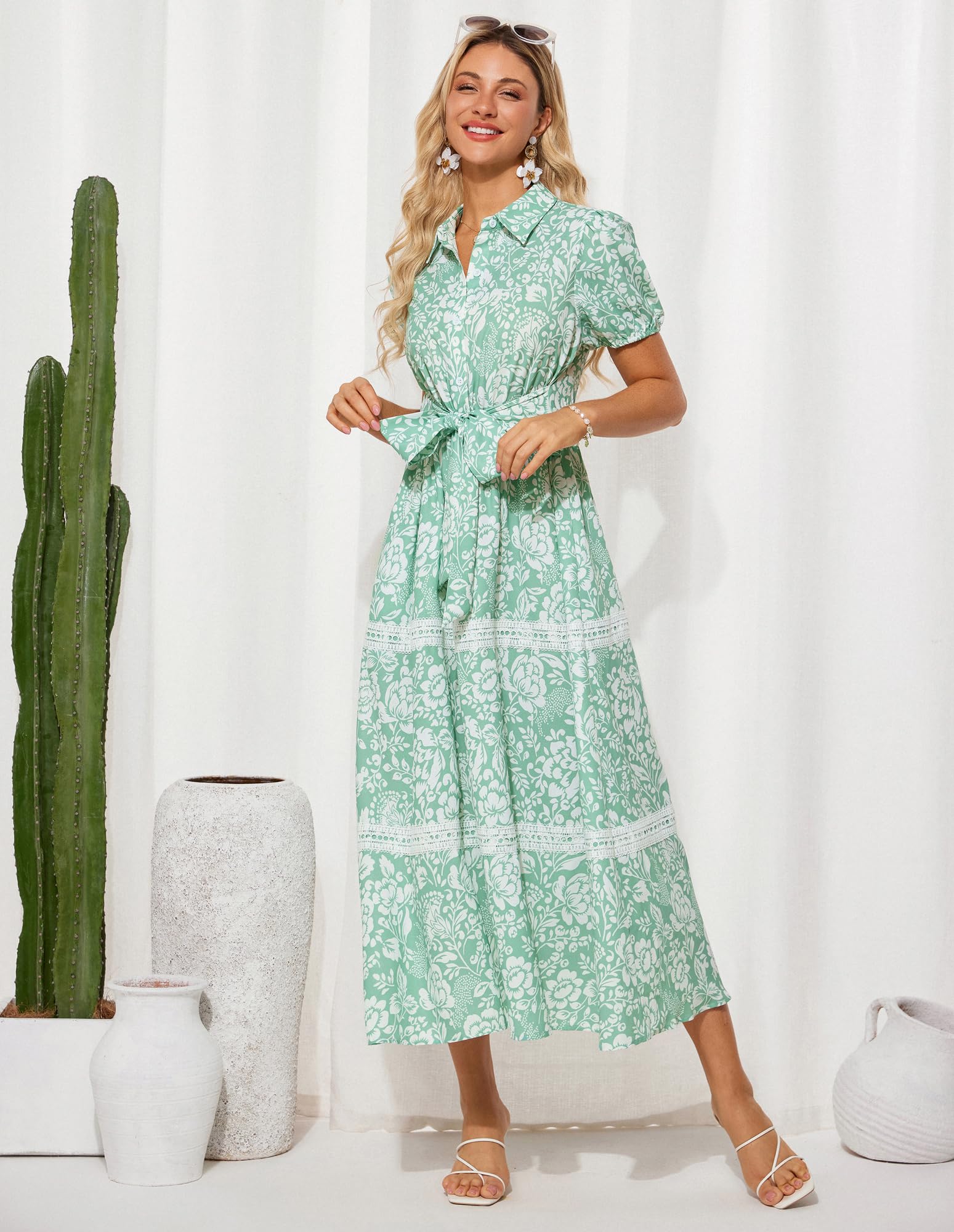 Foto 7 | Vestido Grace Karin Para Mujer, Estampado Floral Fluido, Línea A, Verde Xxl - Venta Internacional.