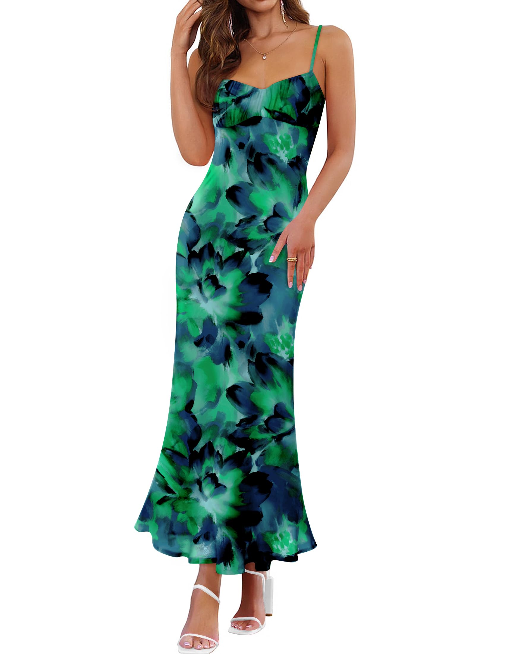 Foto 2 pulgar | Vestido Largo Zesica Con Estampado Floral Y Tirantes Finos, Verde - Venta Internacional.