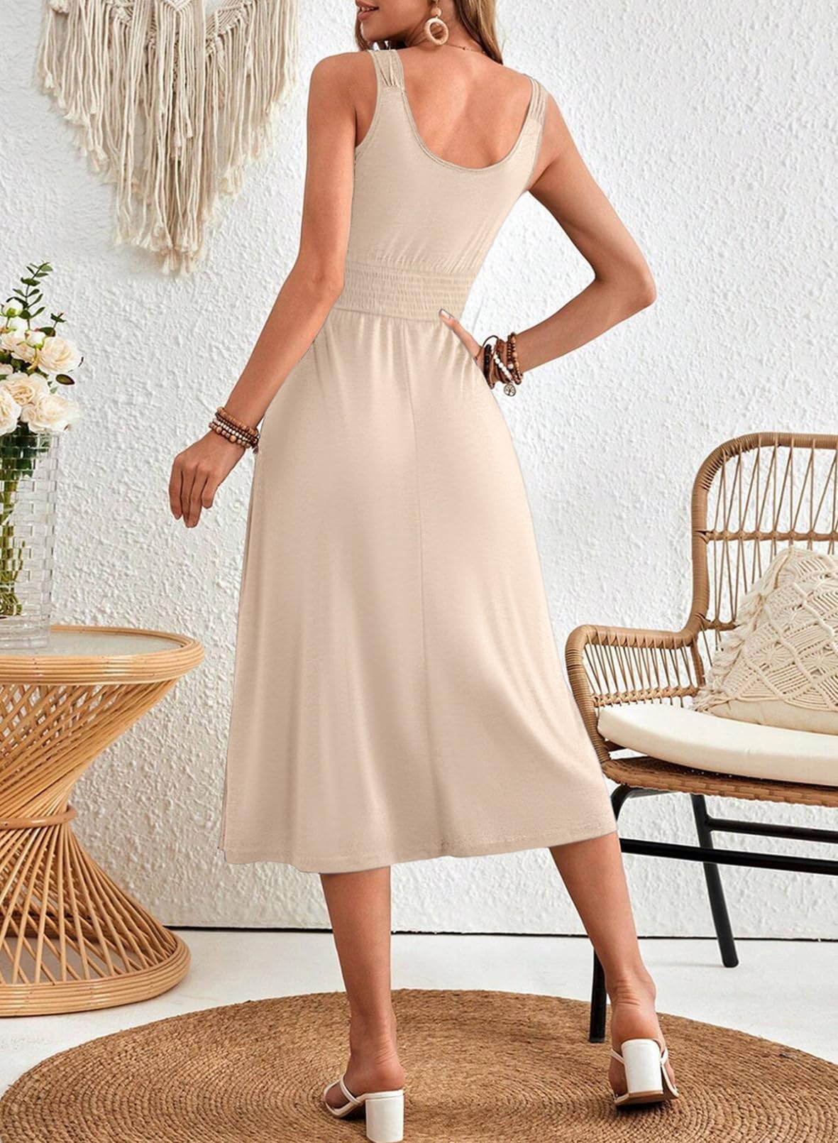 Foto 2 | Vestido Largo Dokotoo Sin Mangas Con Botones Y Cintura Imperial - Venta Internacional.