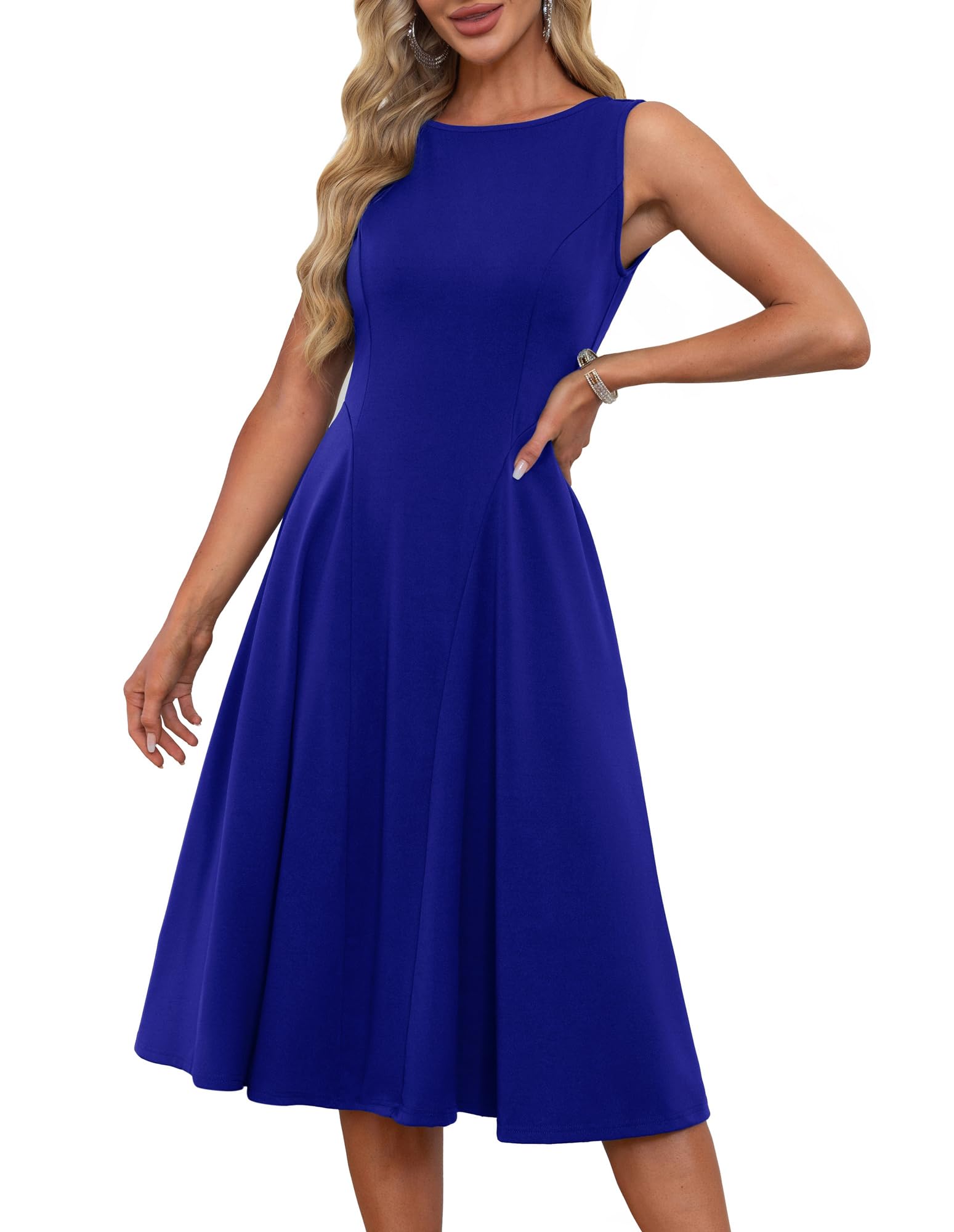 Vestido Grace Karin A Line 2025, Verano, Sin Mangas, Fluido, Azul Real - Venta Internacional.